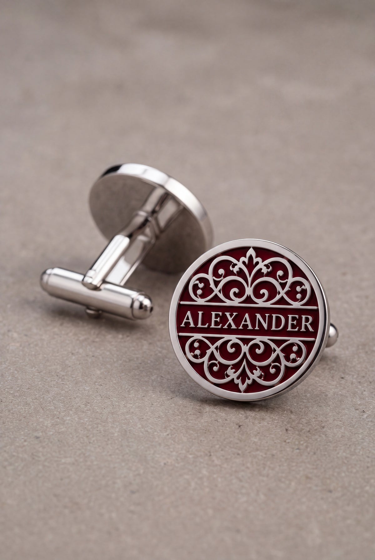 Personalized Burgundy Enamel Name Cufflinks – product detail