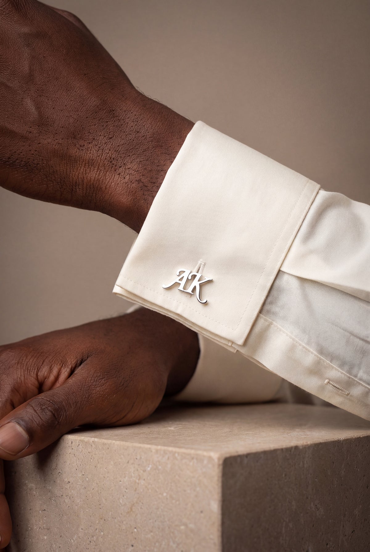 Personalized Calligraphy Initial Cufflinks – on model, second view