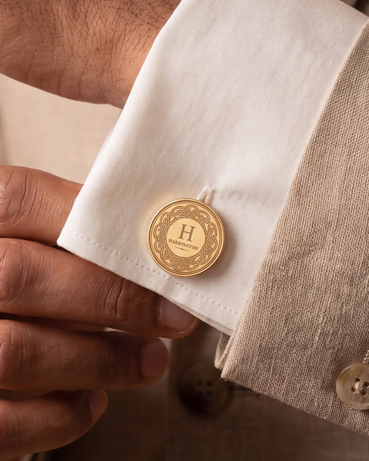Personalized Celtic Knot Initial & Surname Cufflinks – close-up