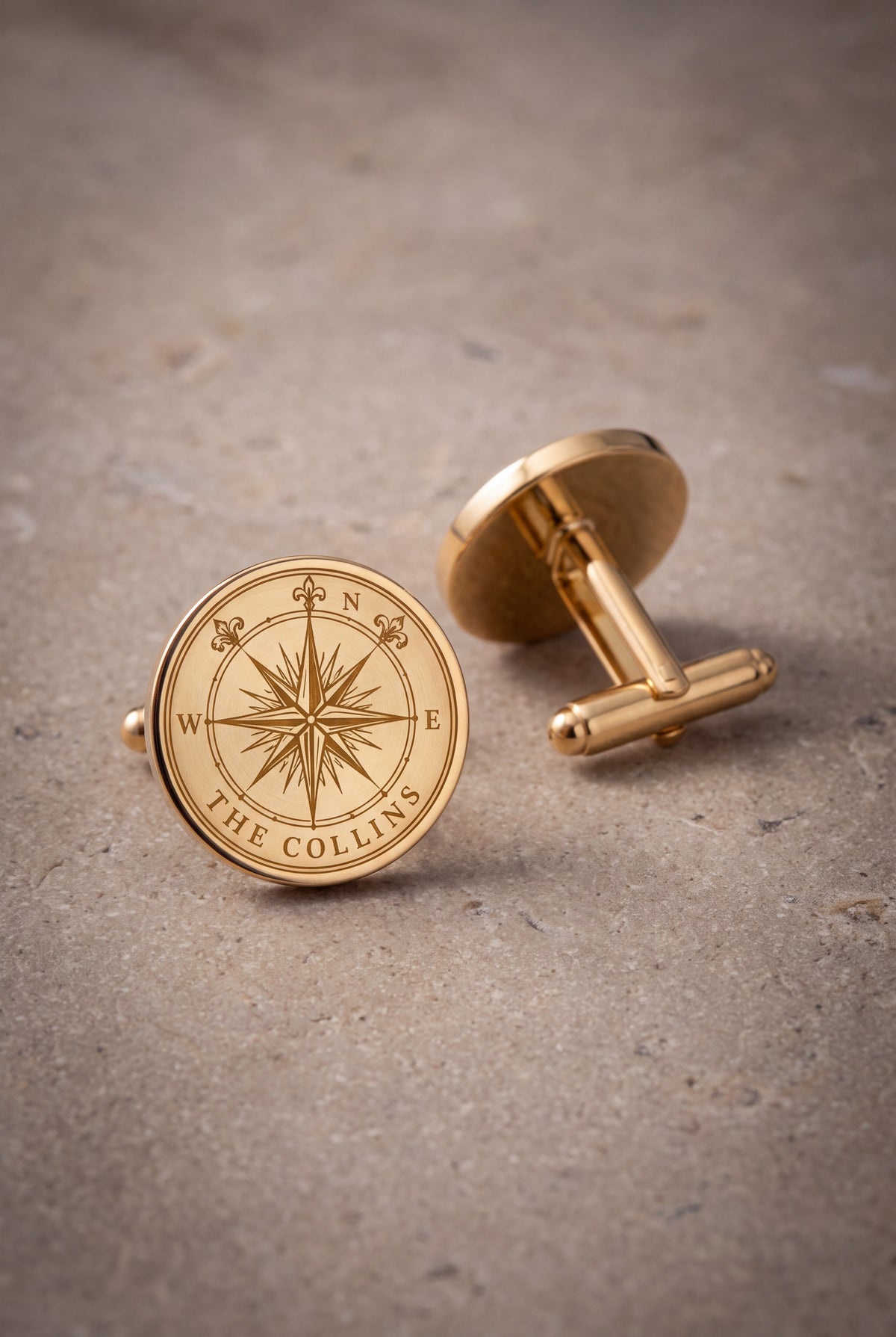 Personalized Compass Rose Family Name Cufflinks – product detail