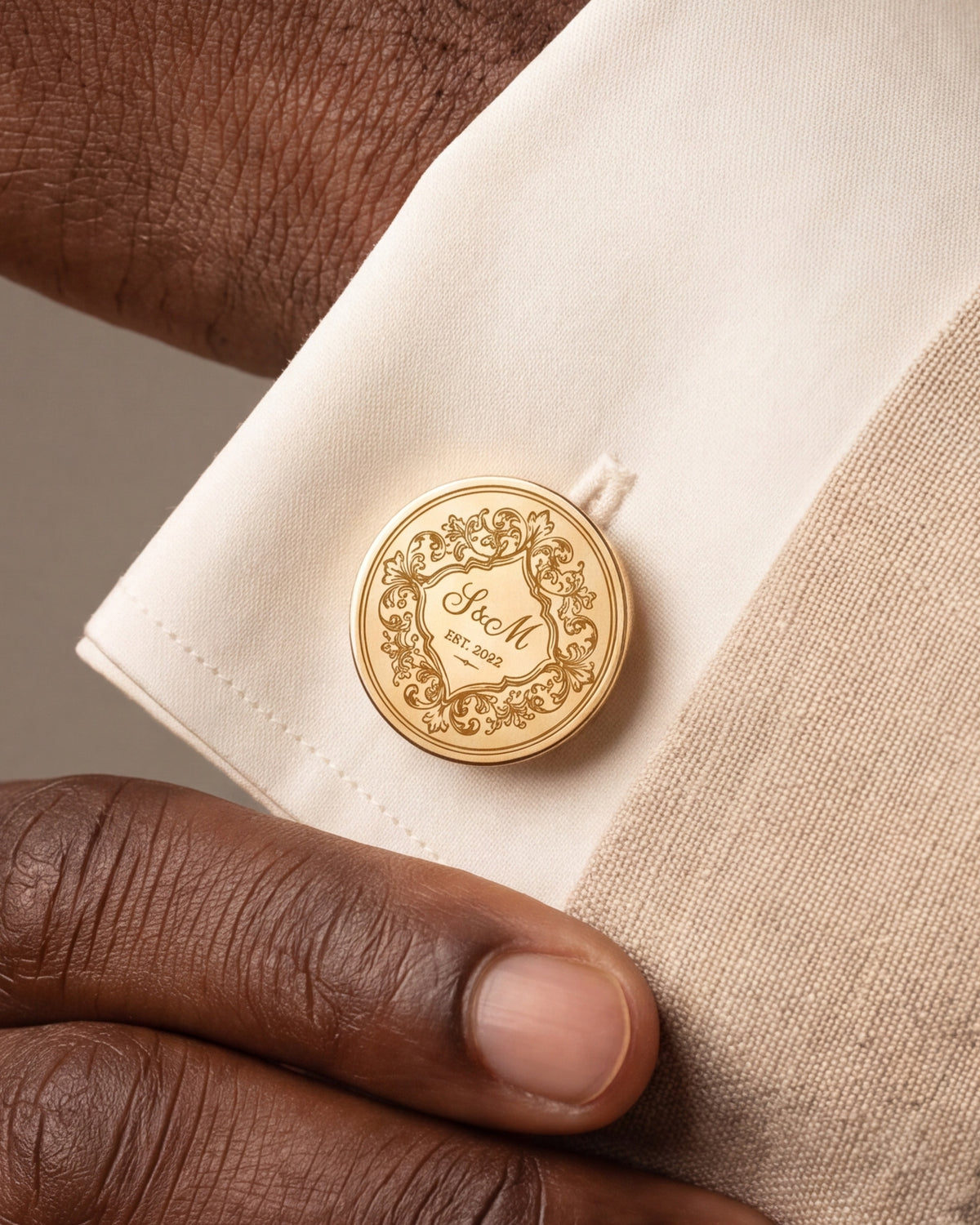 Personalized Couple Monogram & Year Diamond Frame Cufflinks – close-up