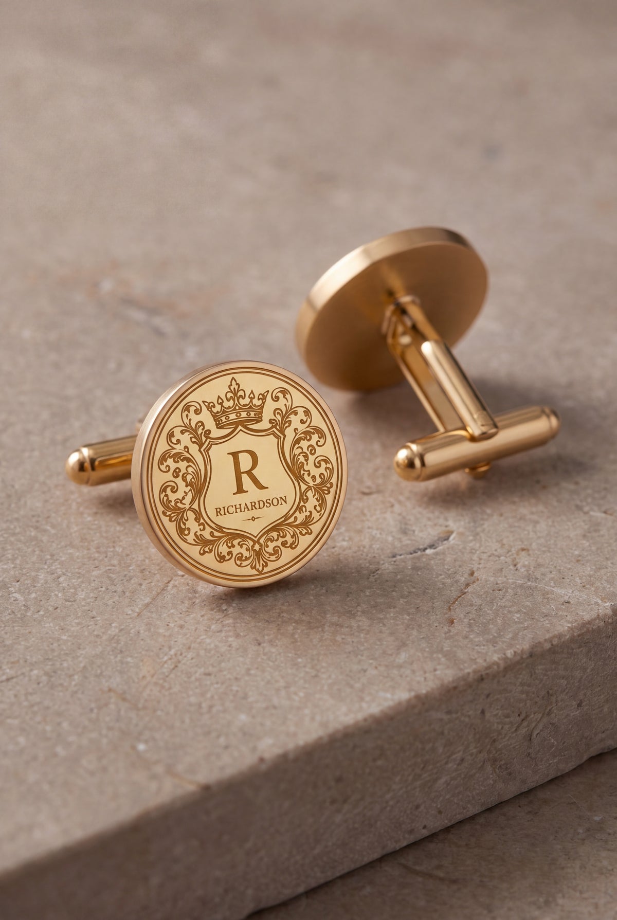 Personalized Crowned Shield Initial & Surname Cufflinks – product detail
