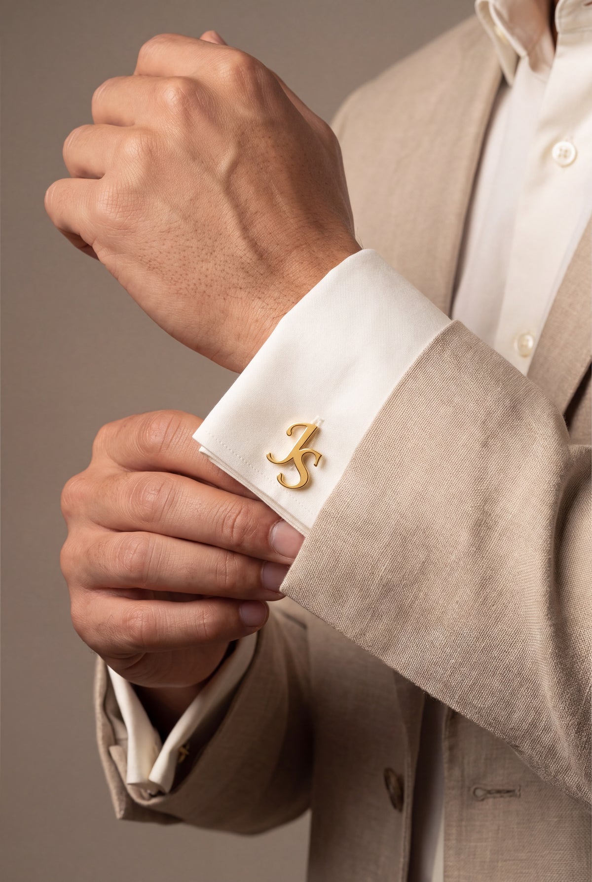 Personalized Cut-Out Calligraphy Initial Cufflinks – on model