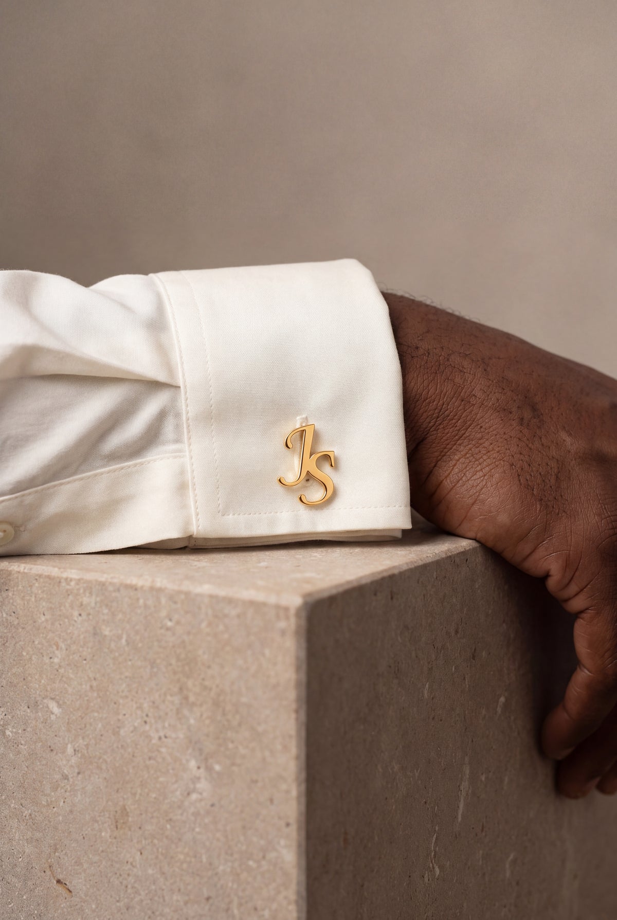 Personalized Cut-Out Calligraphy Initial Cufflinks – on model, second view
