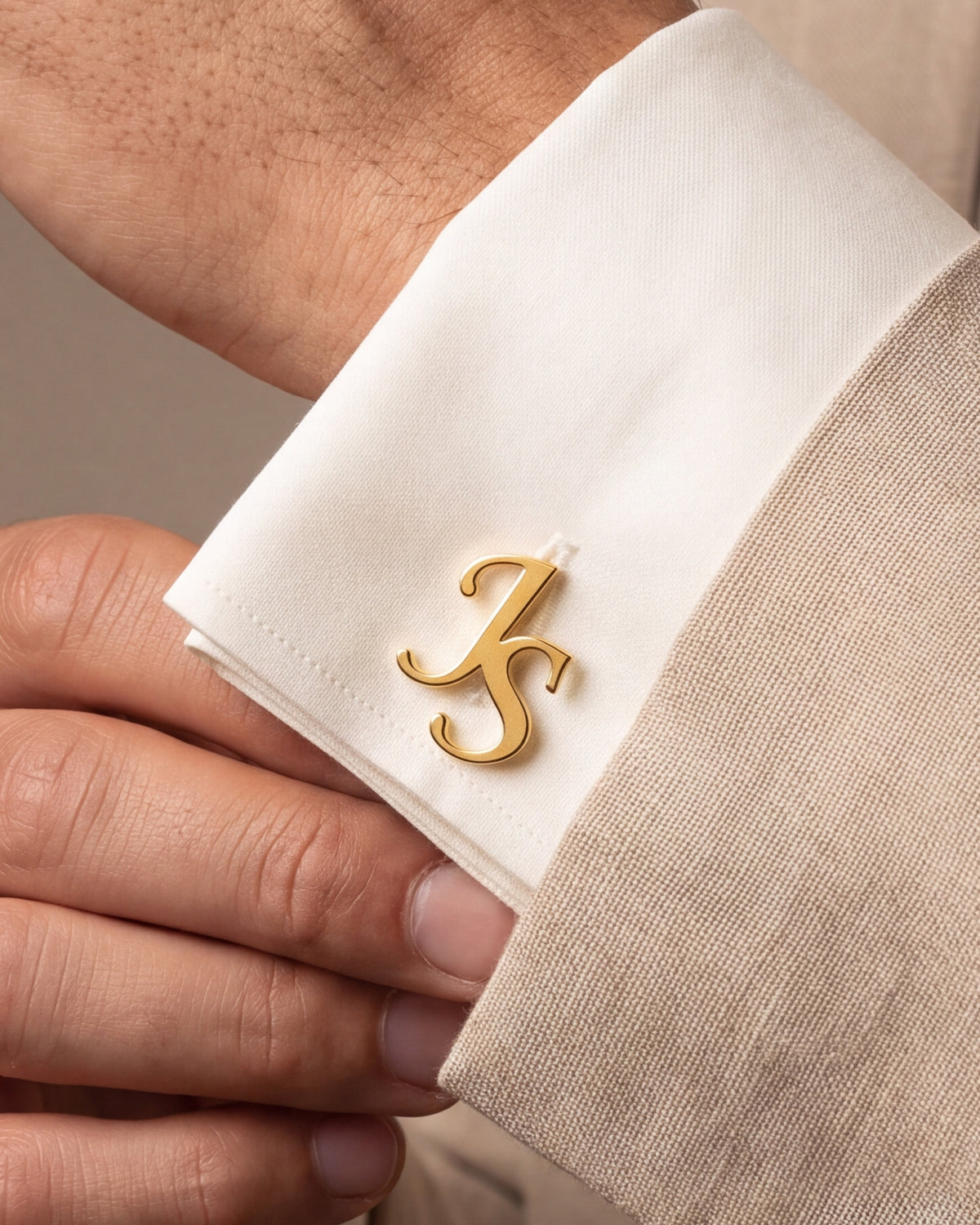 Personalized Cut-Out Calligraphy Initial Cufflinks – close-up