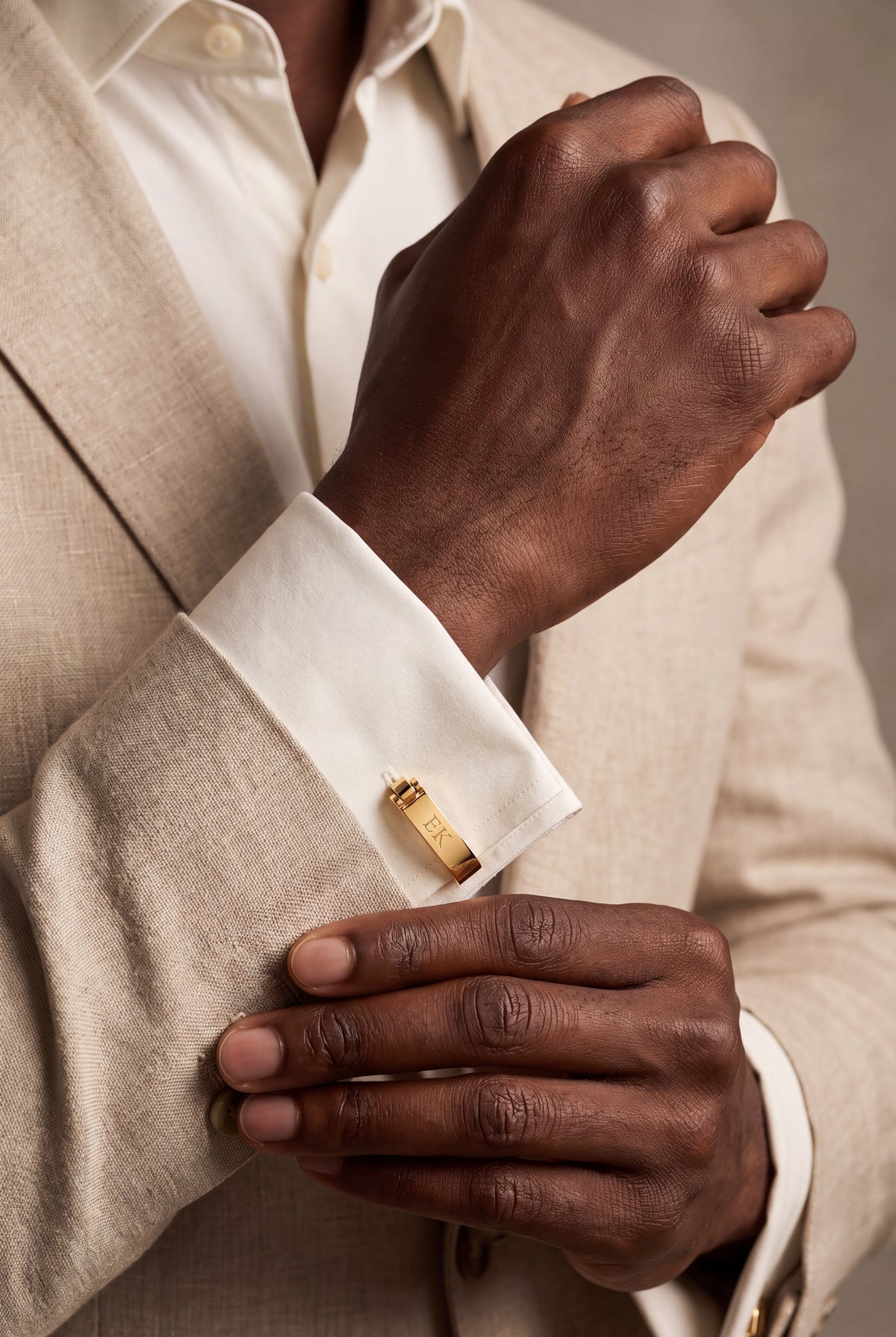 Personalized Engraved Bar Wrap-Around Cufflinks – on model