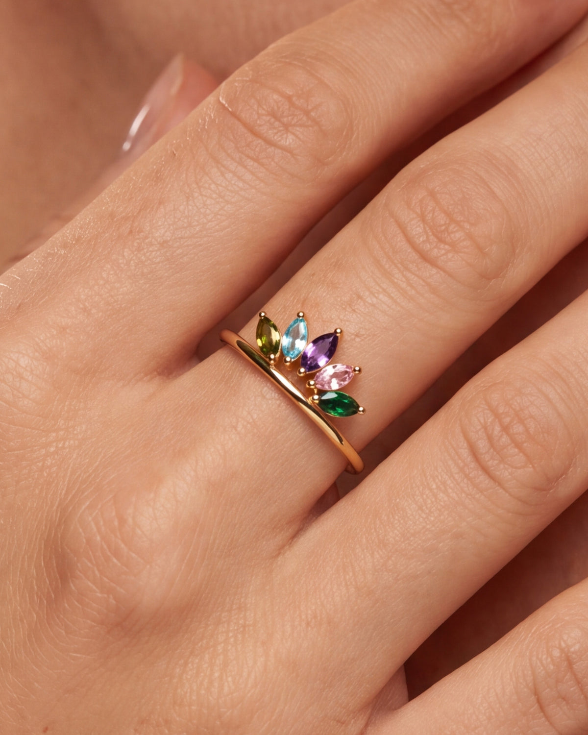 Personalized Five Marquise Birthstone Ring – close-up