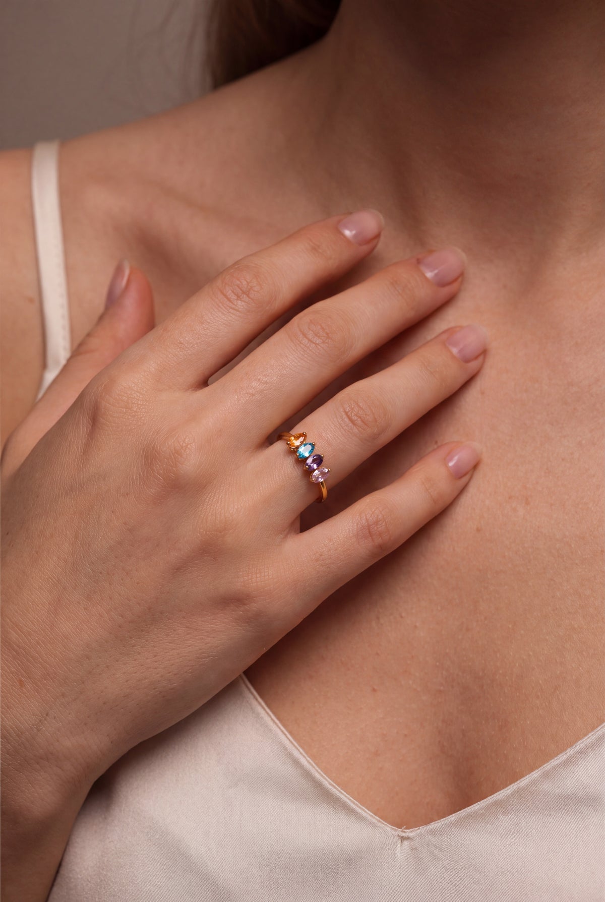 Personalized Four Marquise Birthstone Ring – on model