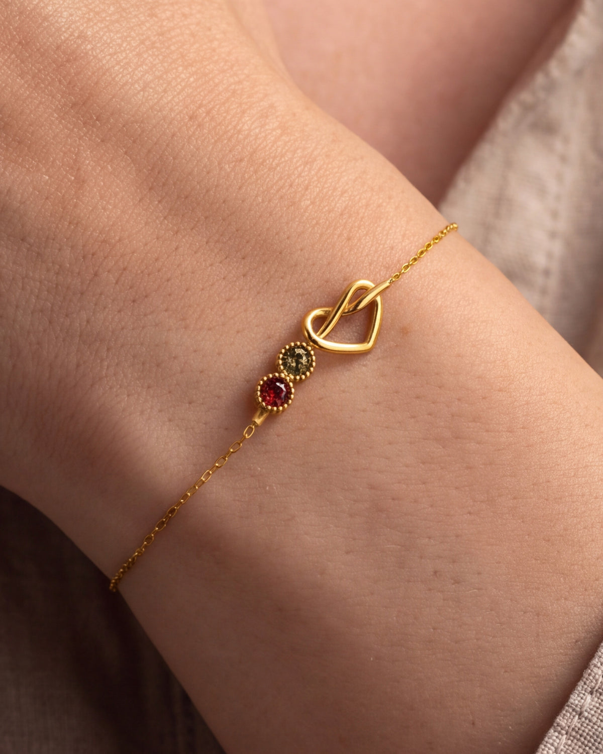 Personalized Infinity Heart Birthstone Bracelet – close-up