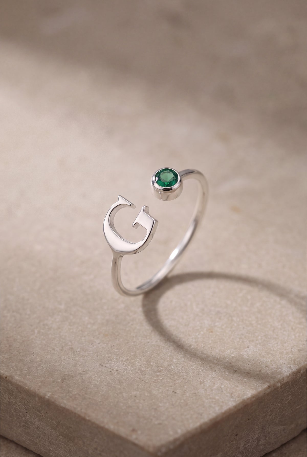 Personalized Initial & Birthstone Open Ring – product detail