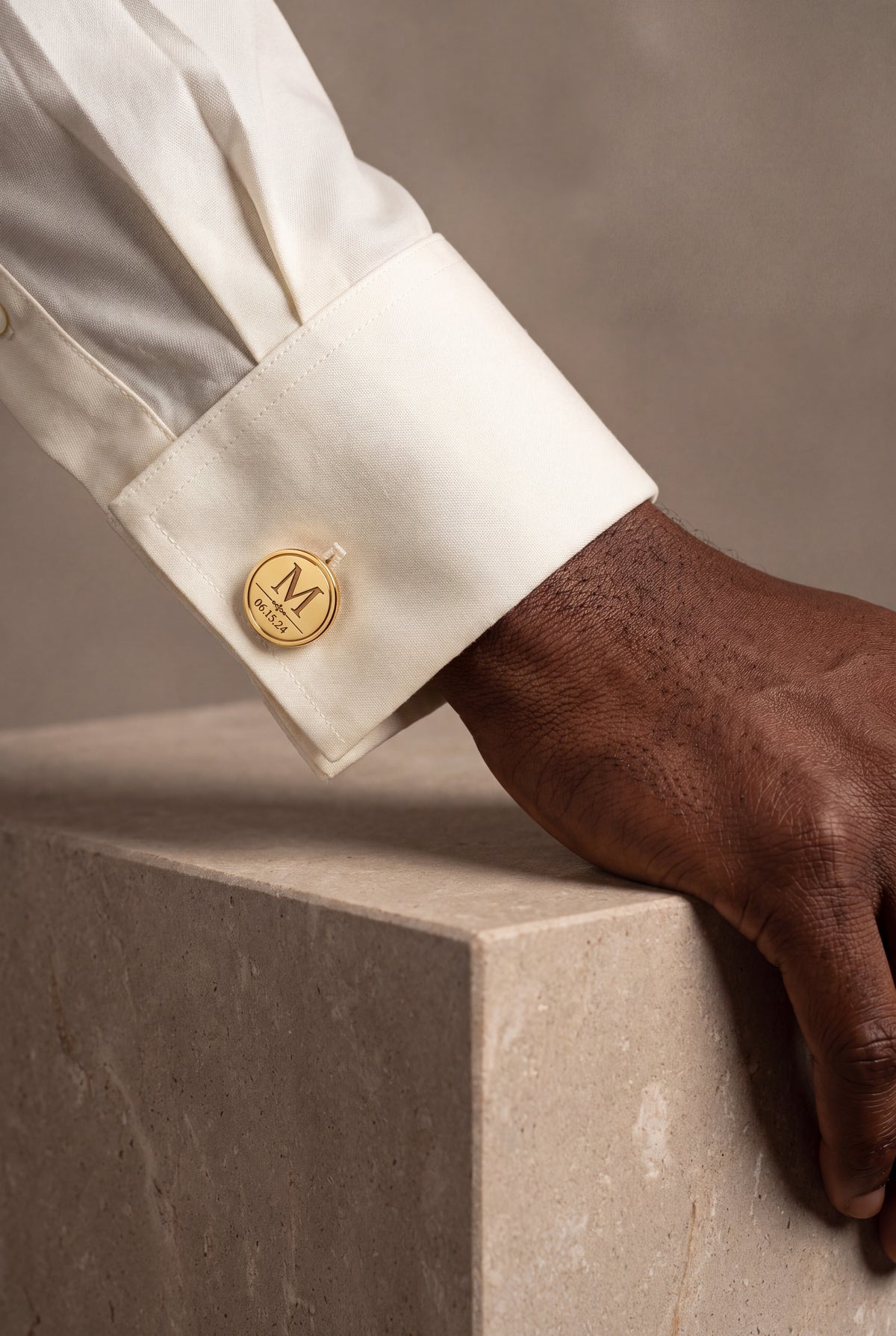 Personalized Initial & Date Cufflinks – on model, second view