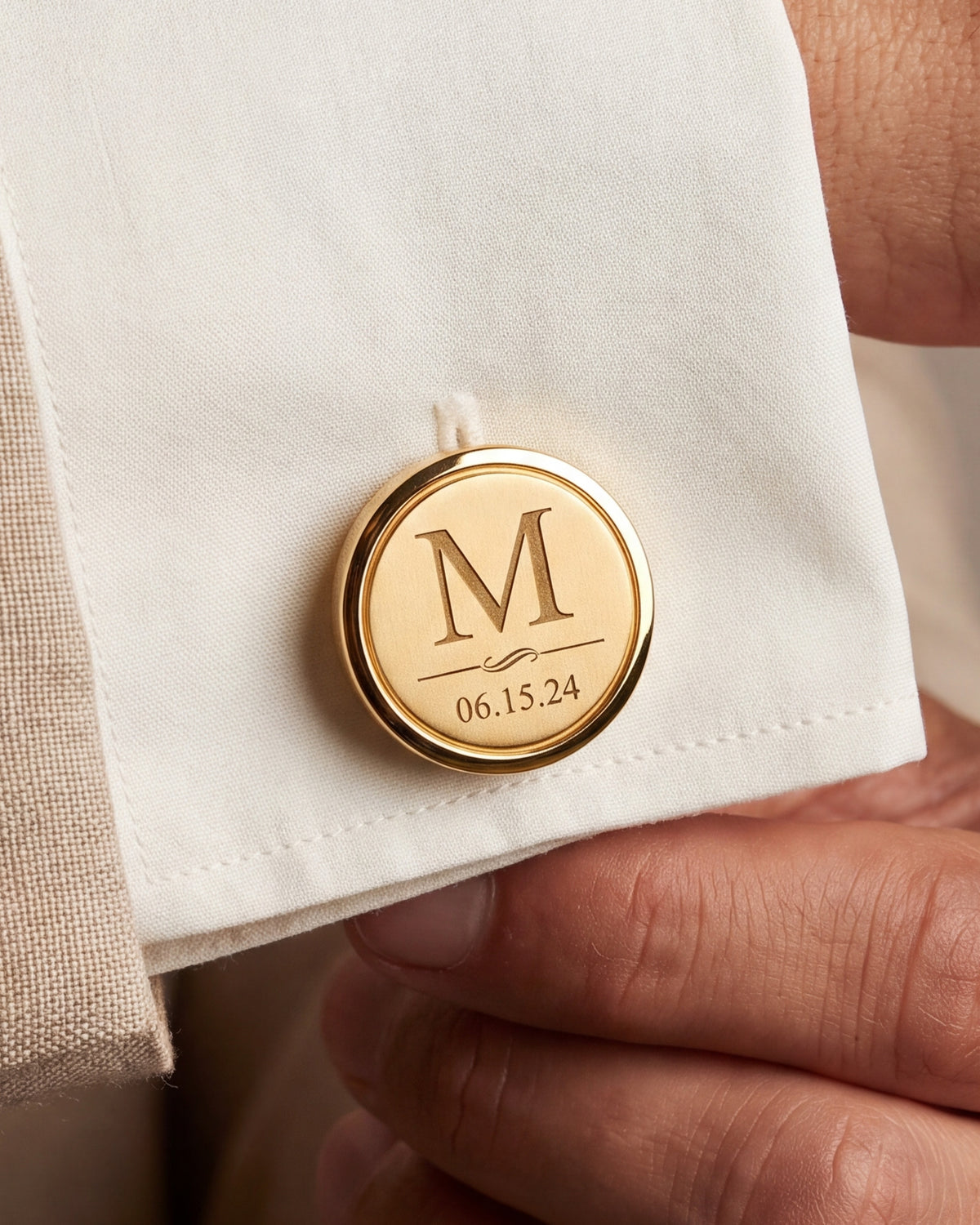 Personalized Initial & Date Cufflinks – close-up