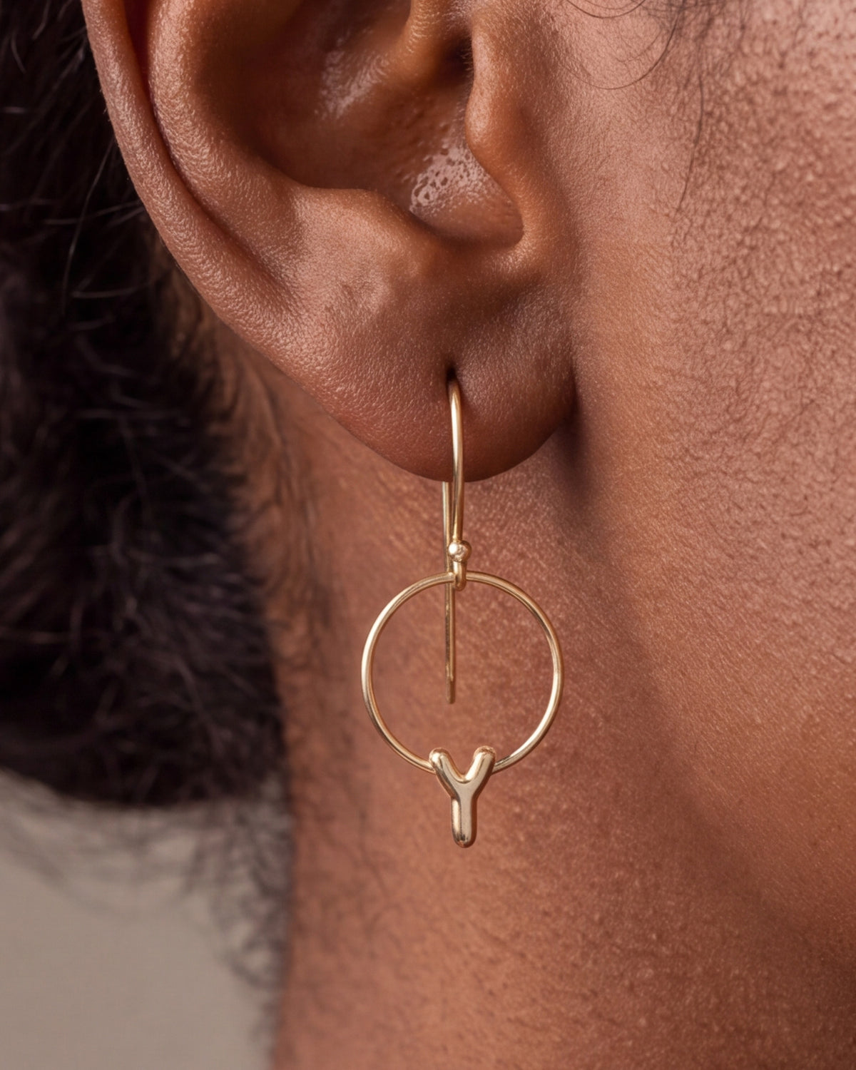 Personalized Initial Circle Drop Earrings – close-up