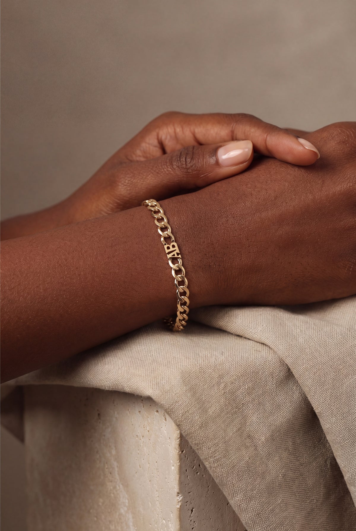 Personalized Initial Curb Chain Bracelet – on model, second view