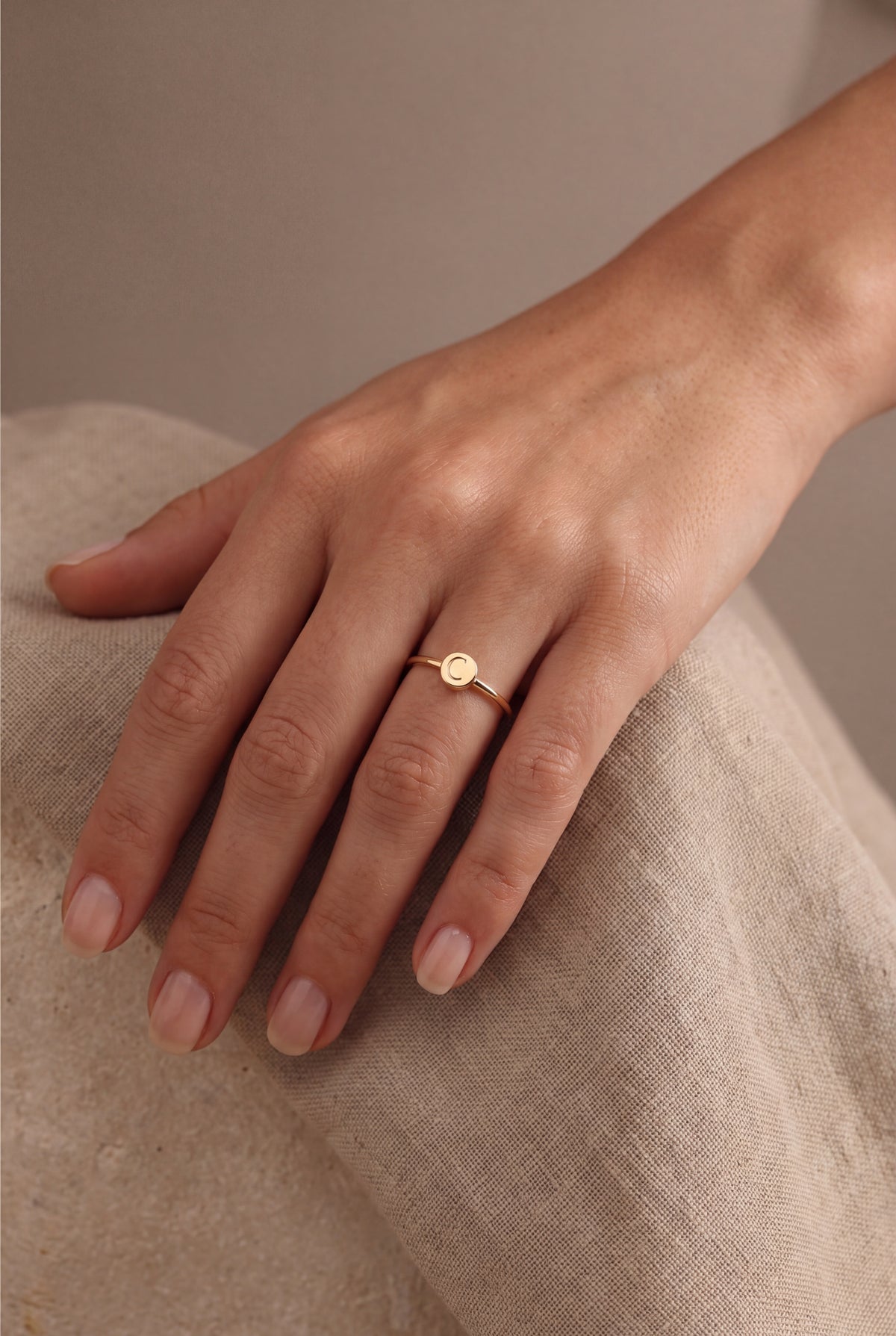 Personalized Initial Disc Ring – on model