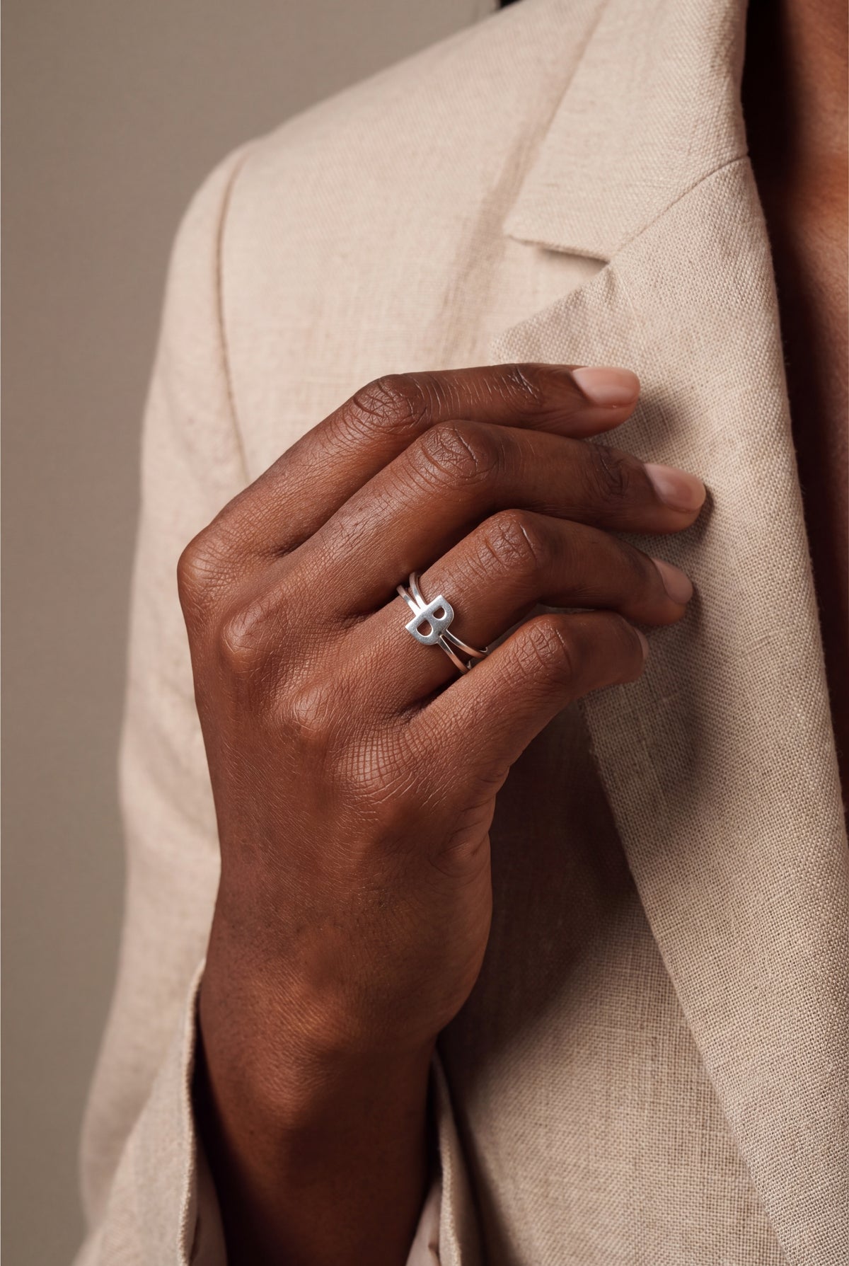 Personalized Initial Double Band Ring – on model