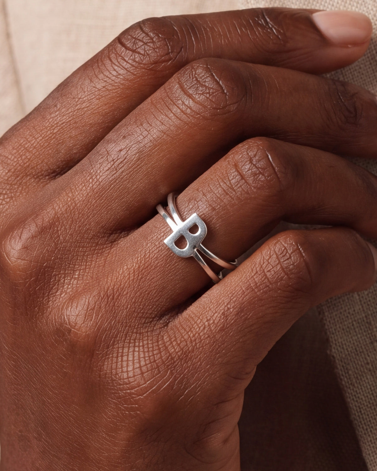 Personalized Initial Double Band Ring – close-up
