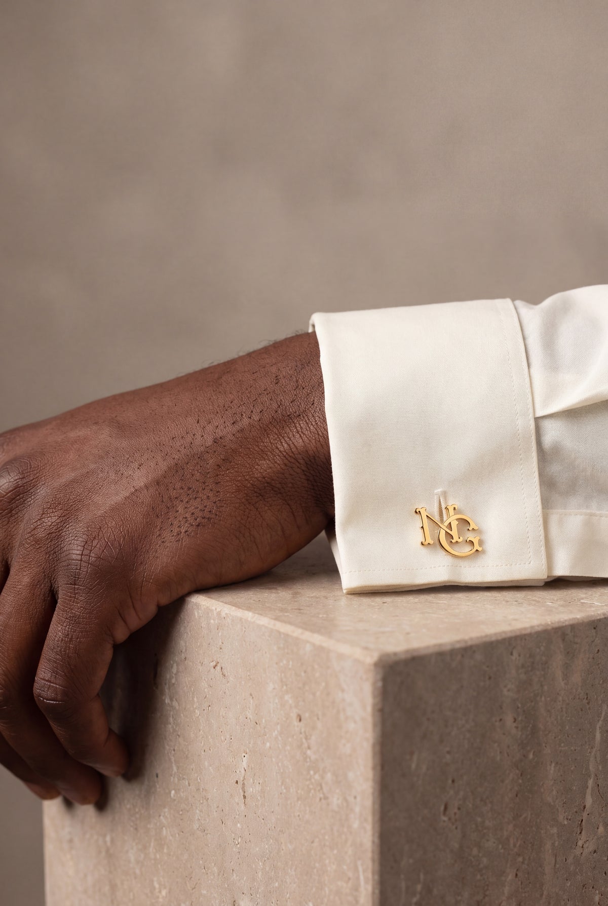 Personalized Interlaced Monogram Cufflinks – on model, second view