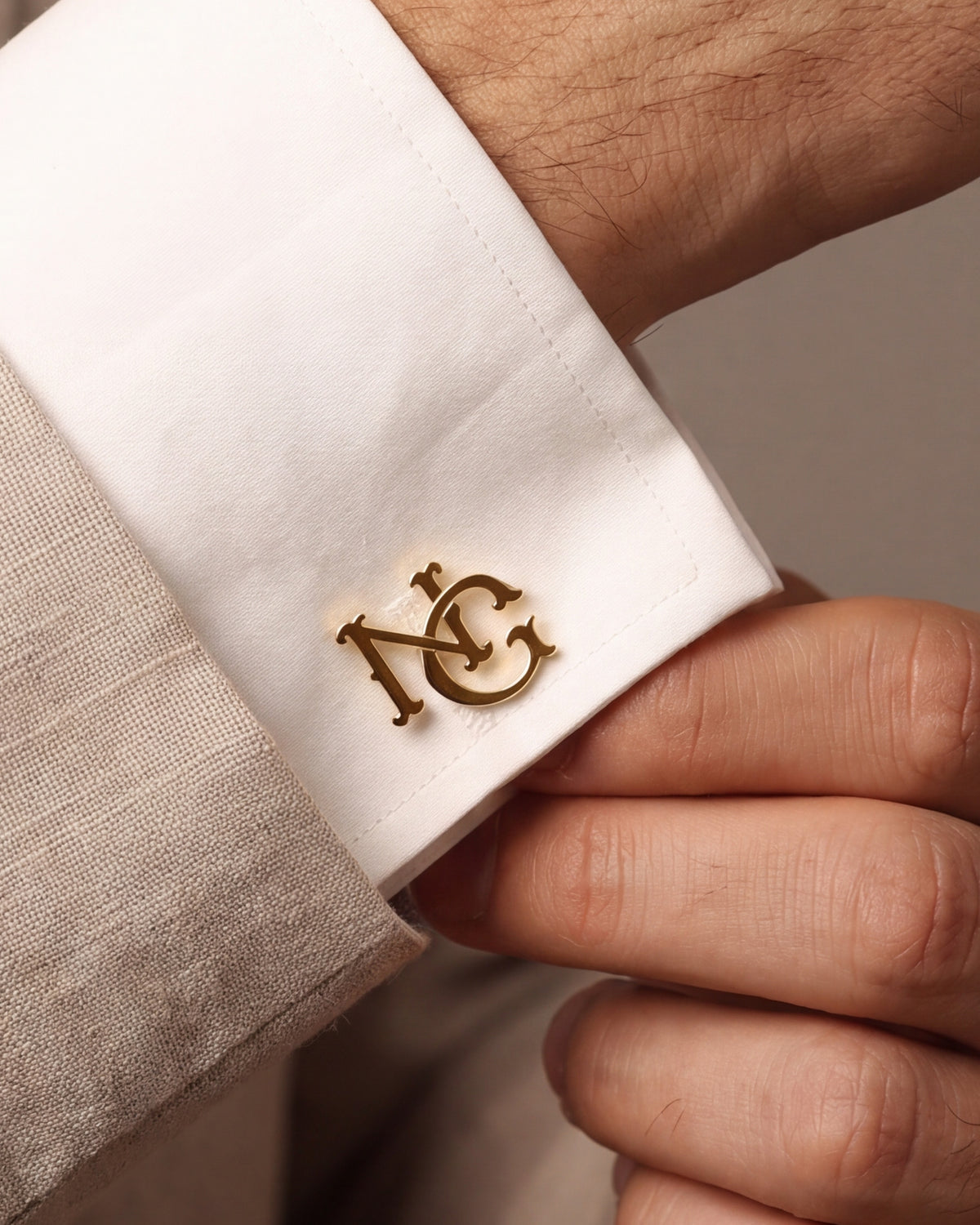 Personalized Interlaced Monogram Cufflinks – close-up