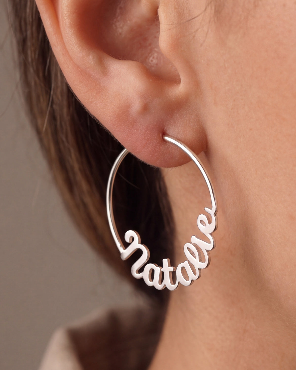 Personalized Name Hoop Earrings – close-up