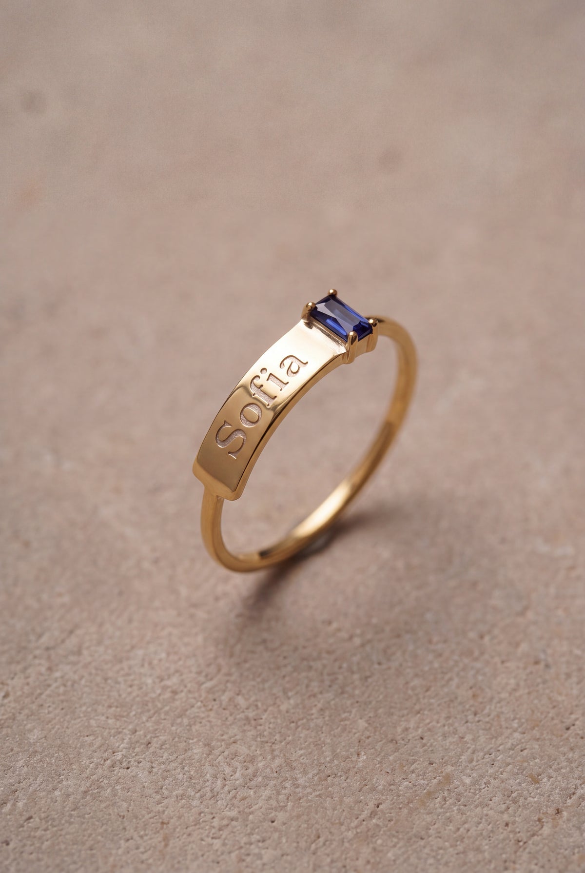 Personalized Name Ring with Baguette Birthstone – product detail
