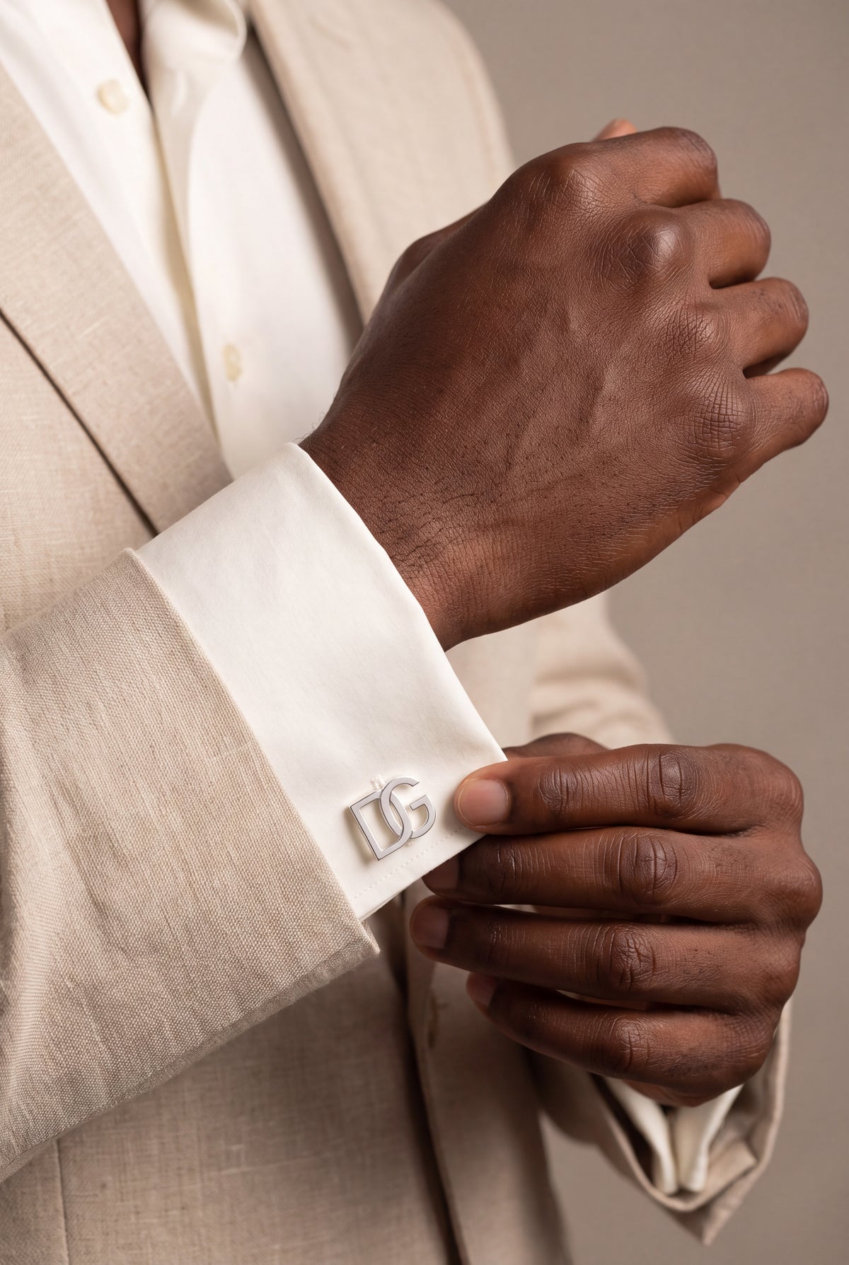 Personalized Outline Block Initial Cufflinks – on model