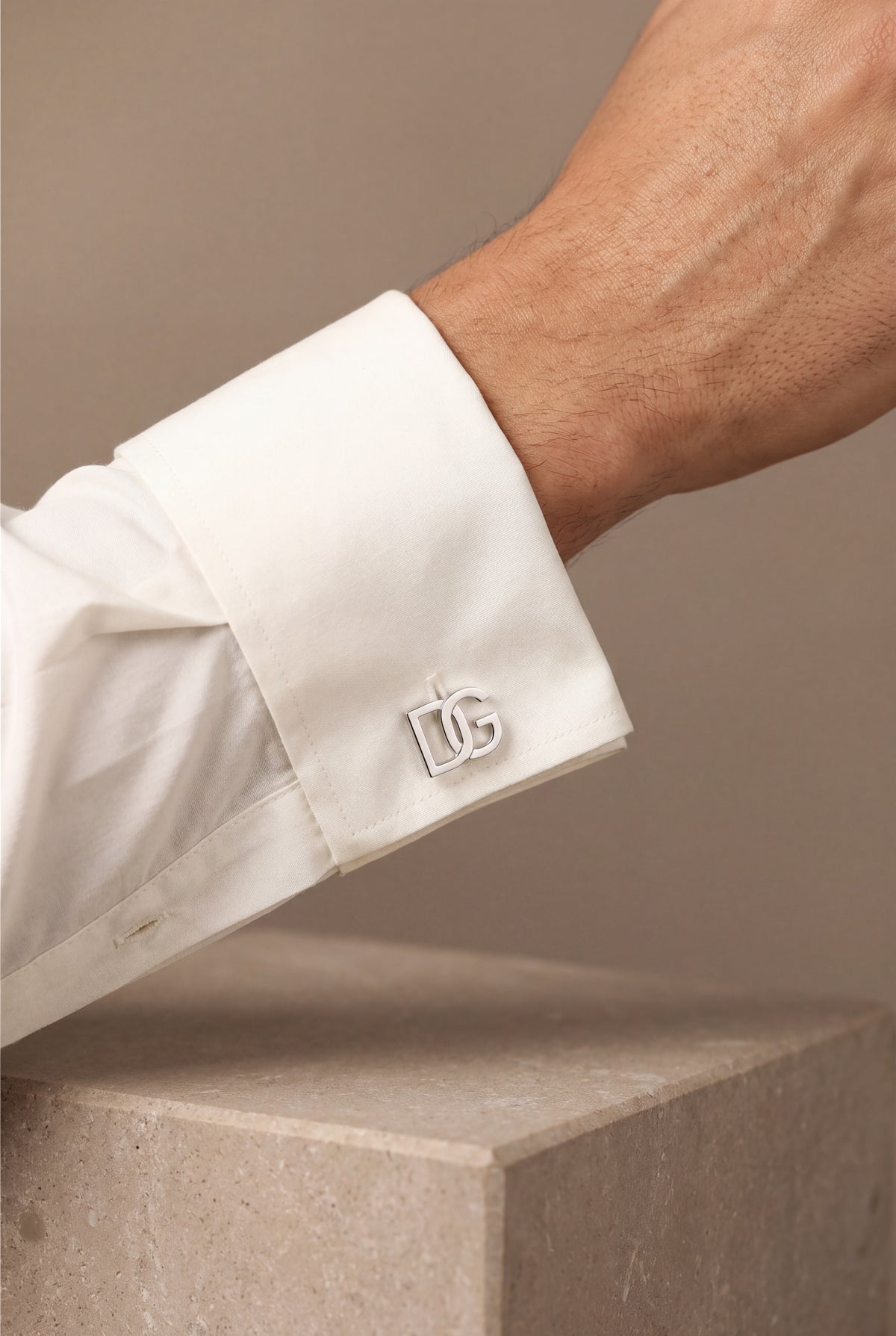 Personalized Outline Block Initial Cufflinks – on model, second view