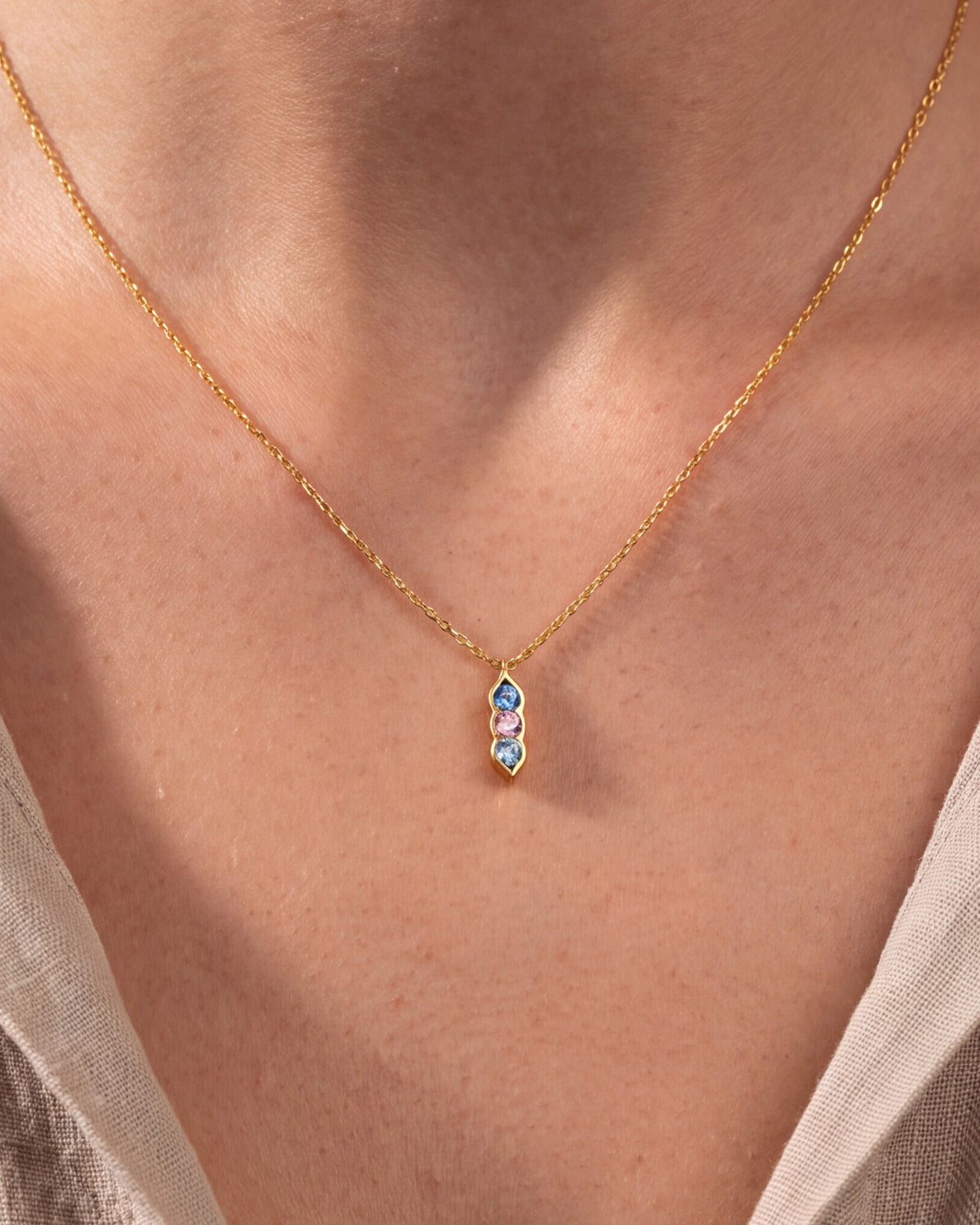 Personalized Peas in a Pod Birthstone Necklace – close-up