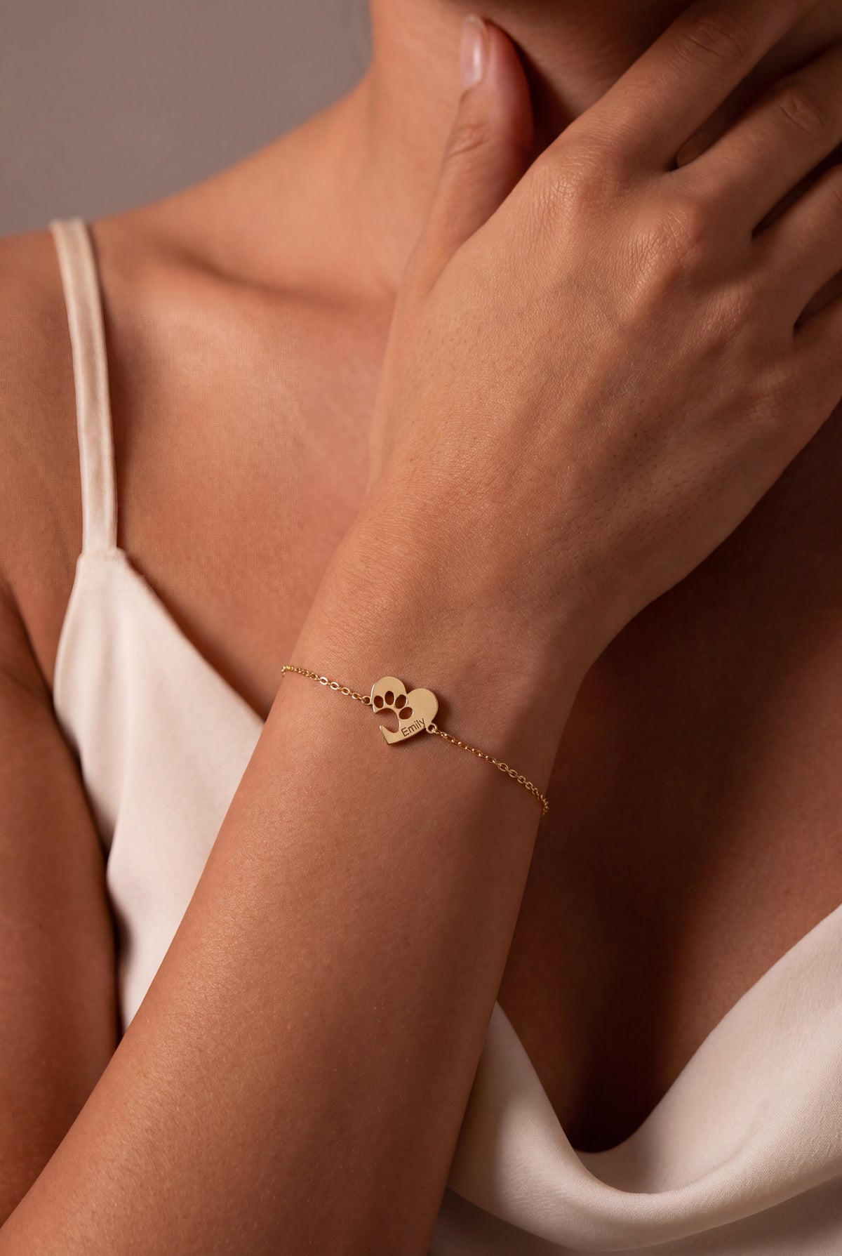 Personalized Pet Name Heart Bracelet – on model