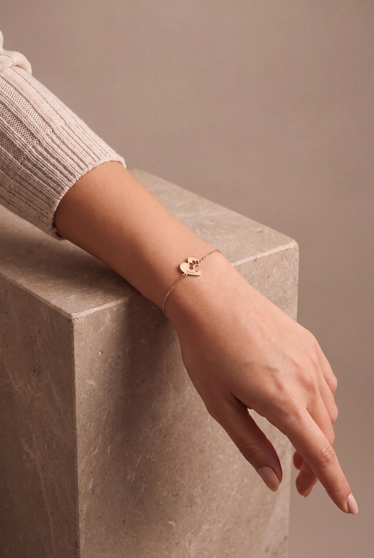 Personalized Pet Name Heart Bracelet – on model, second view