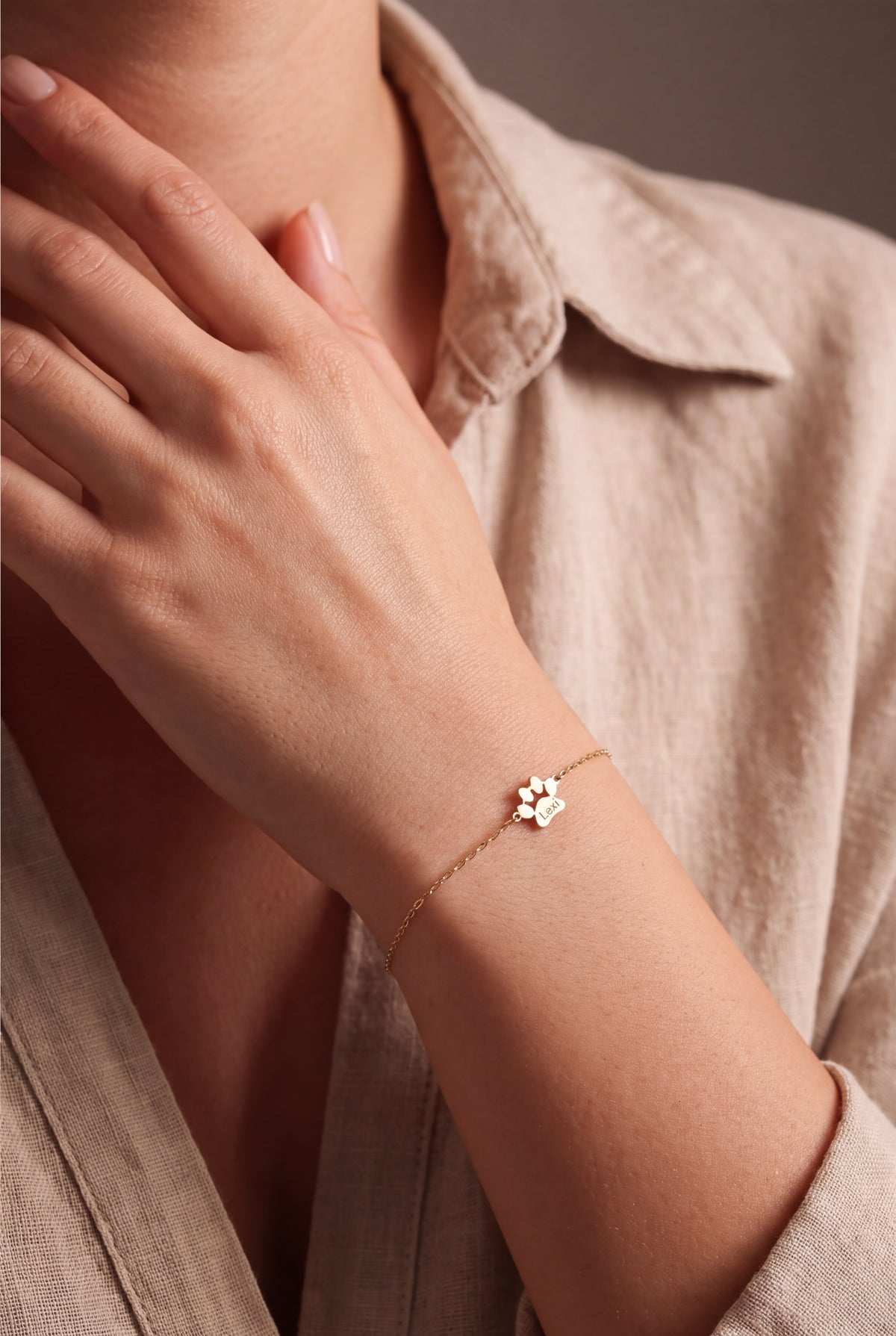 Personalized Pet Name Paw Bracelet – on model