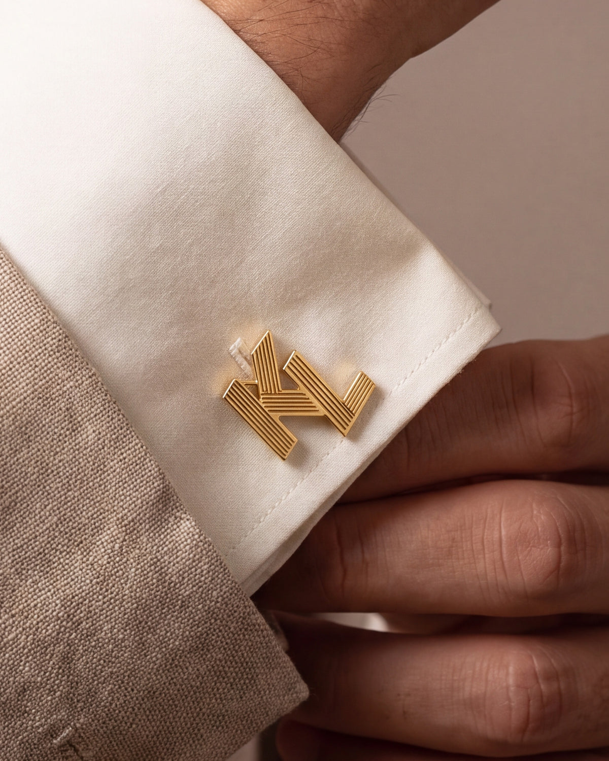 Personalized Pinstripe Block Initial Cufflinks – close-up