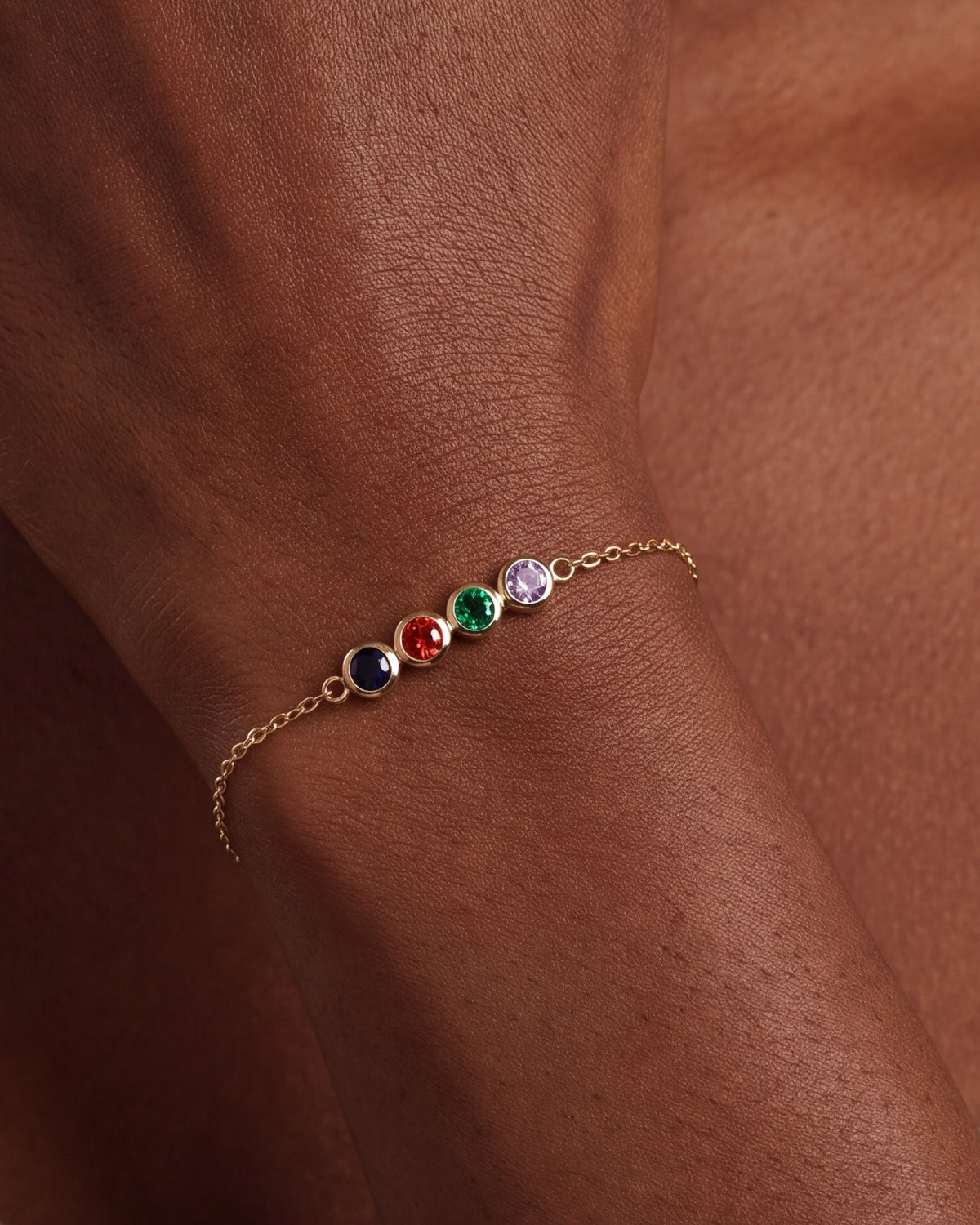 Personalized Round Birthstone Bracelet – close-up