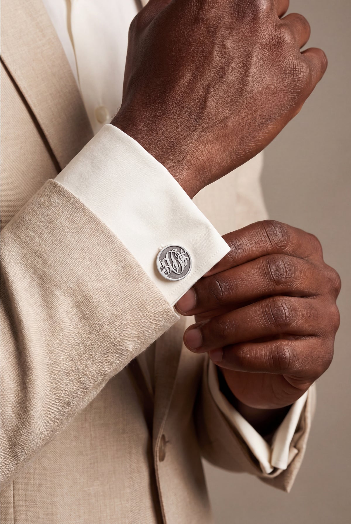 Personalized Round Monogram Cufflinks – on model