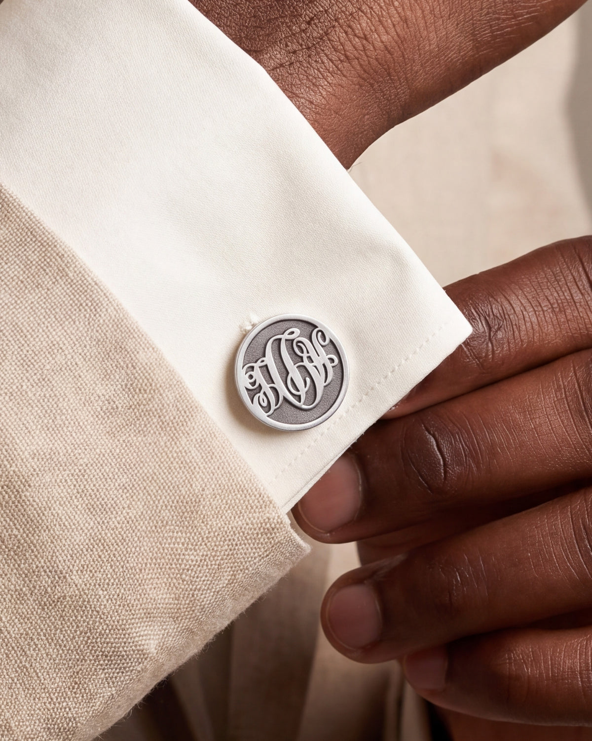 Personalized Round Monogram Cufflinks – close-up
