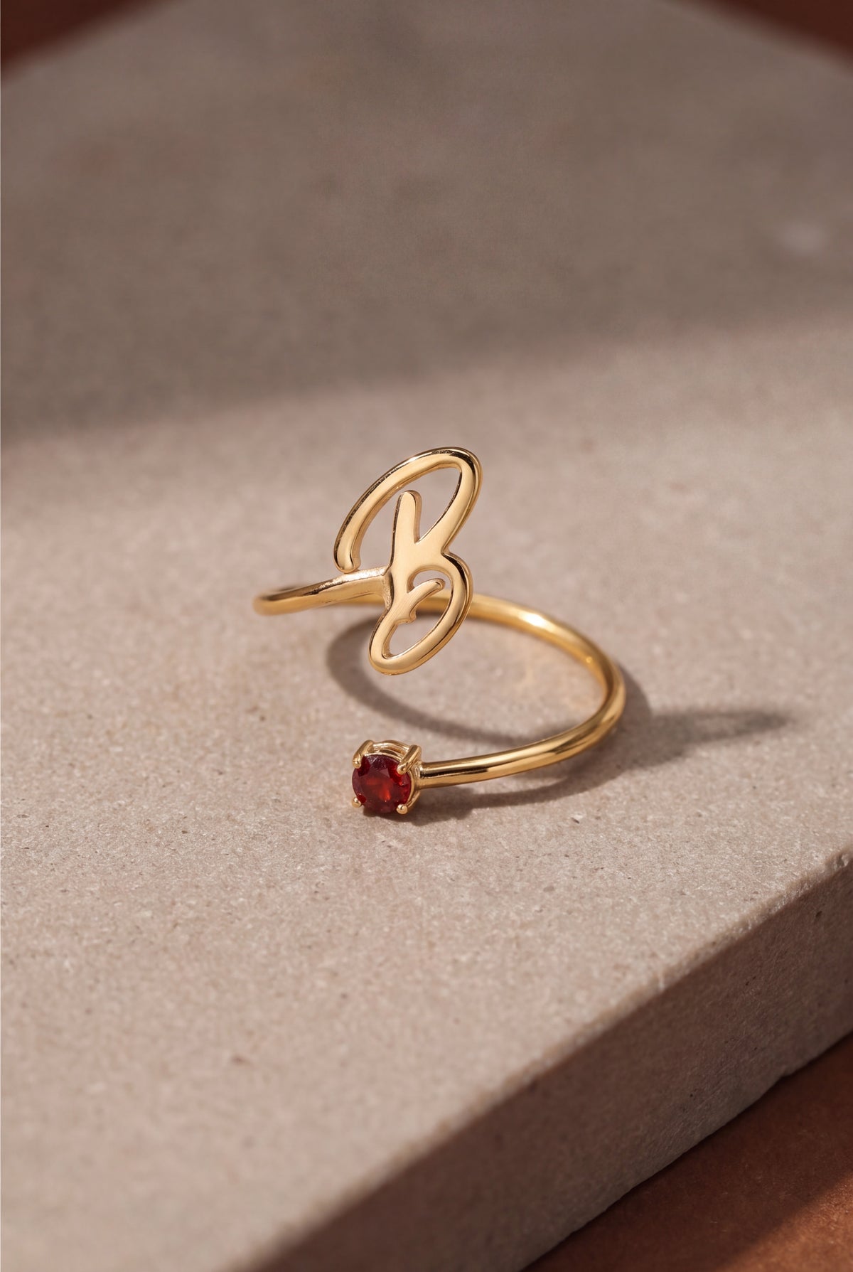 Personalized Script Initial & Birthstone Wrap Ring – product detail