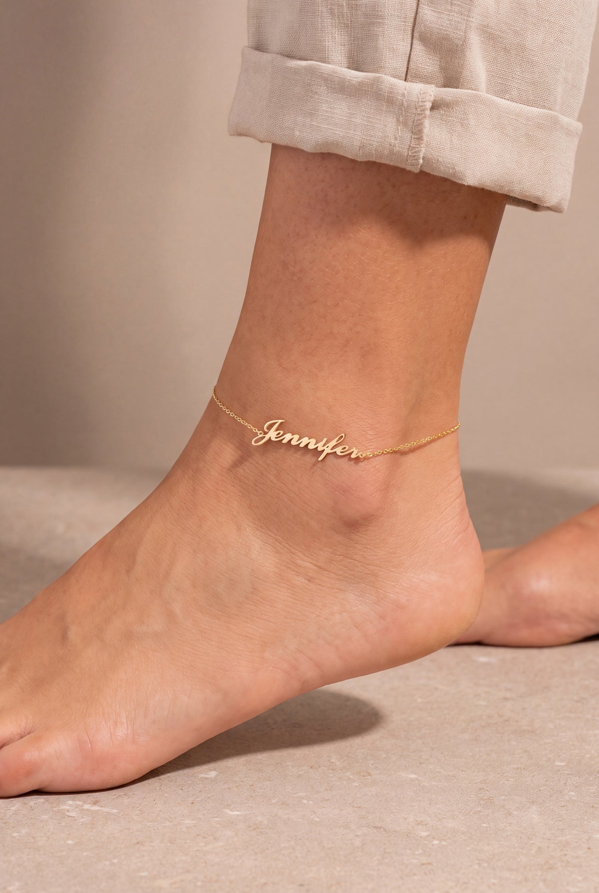 Personalized Script Name Anklet – on model