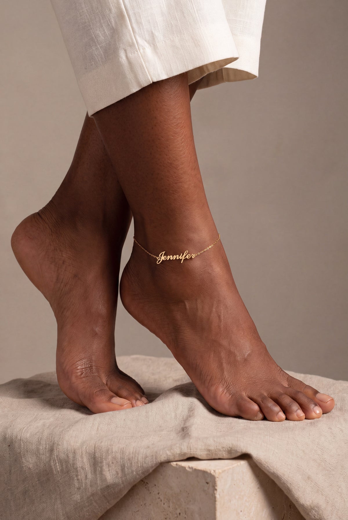 Personalized Script Name Anklet – on model, second view