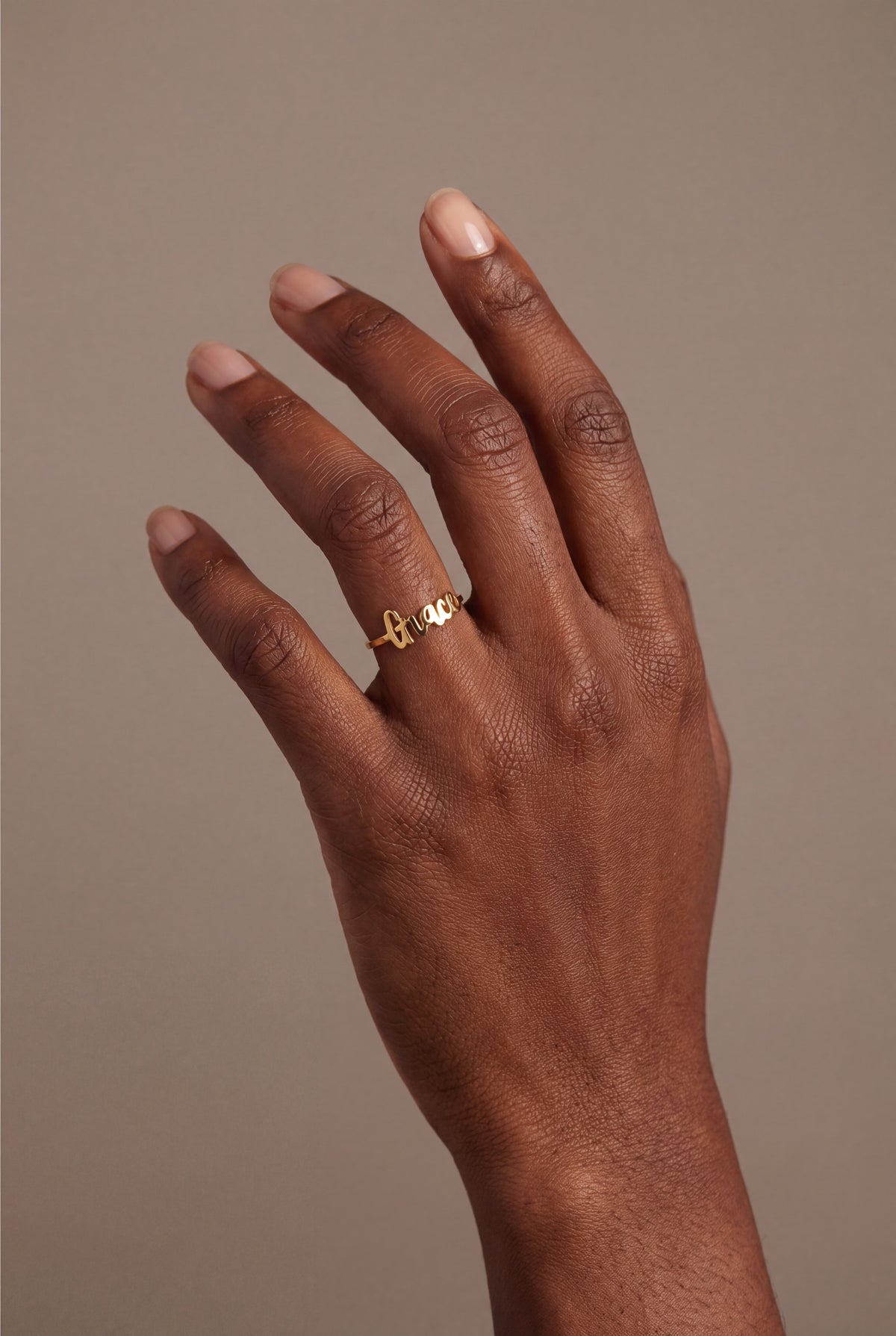 Personalized Script Name Ring – on model, second view