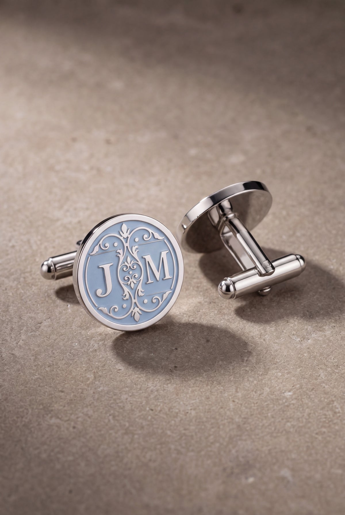 Personalized Sky Blue Enamel Initial Cufflinks – product detail