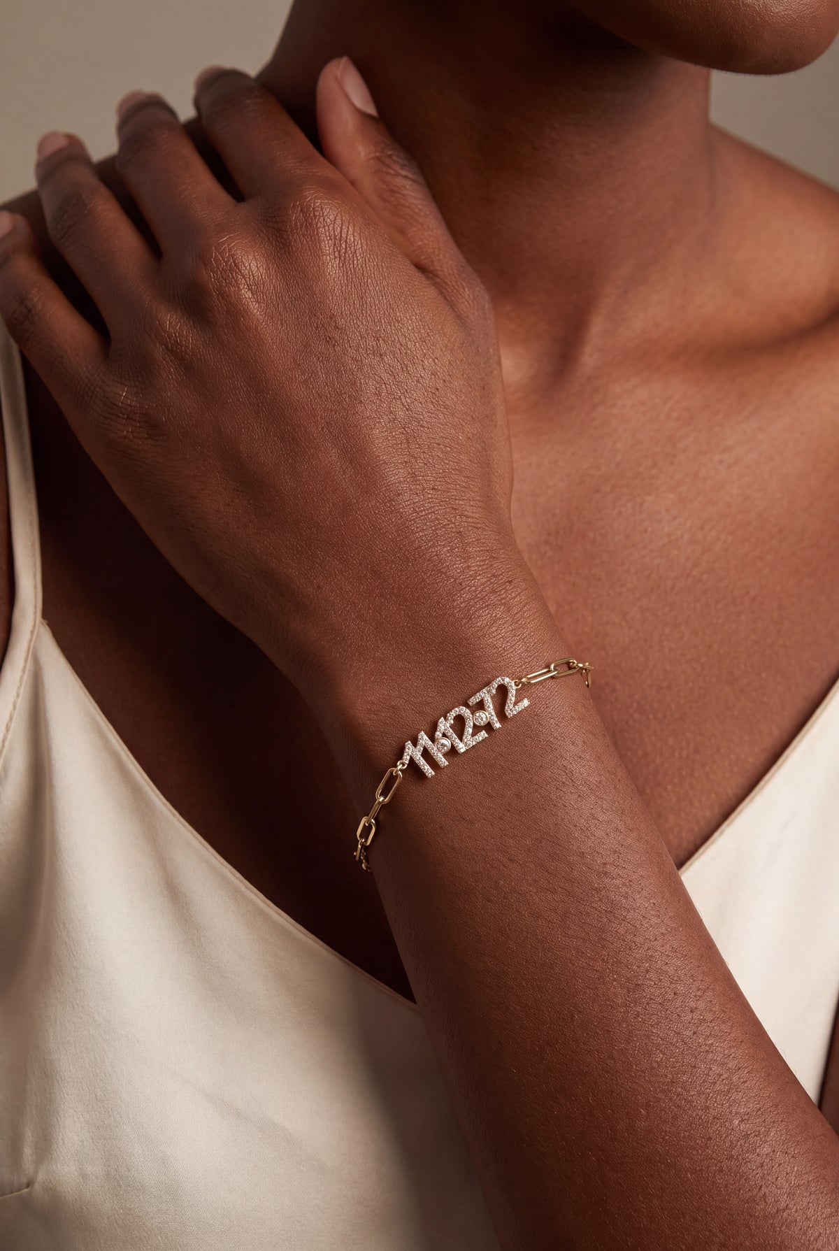Personalized Sparkling Date Paperclip Chain Bracelet – on model