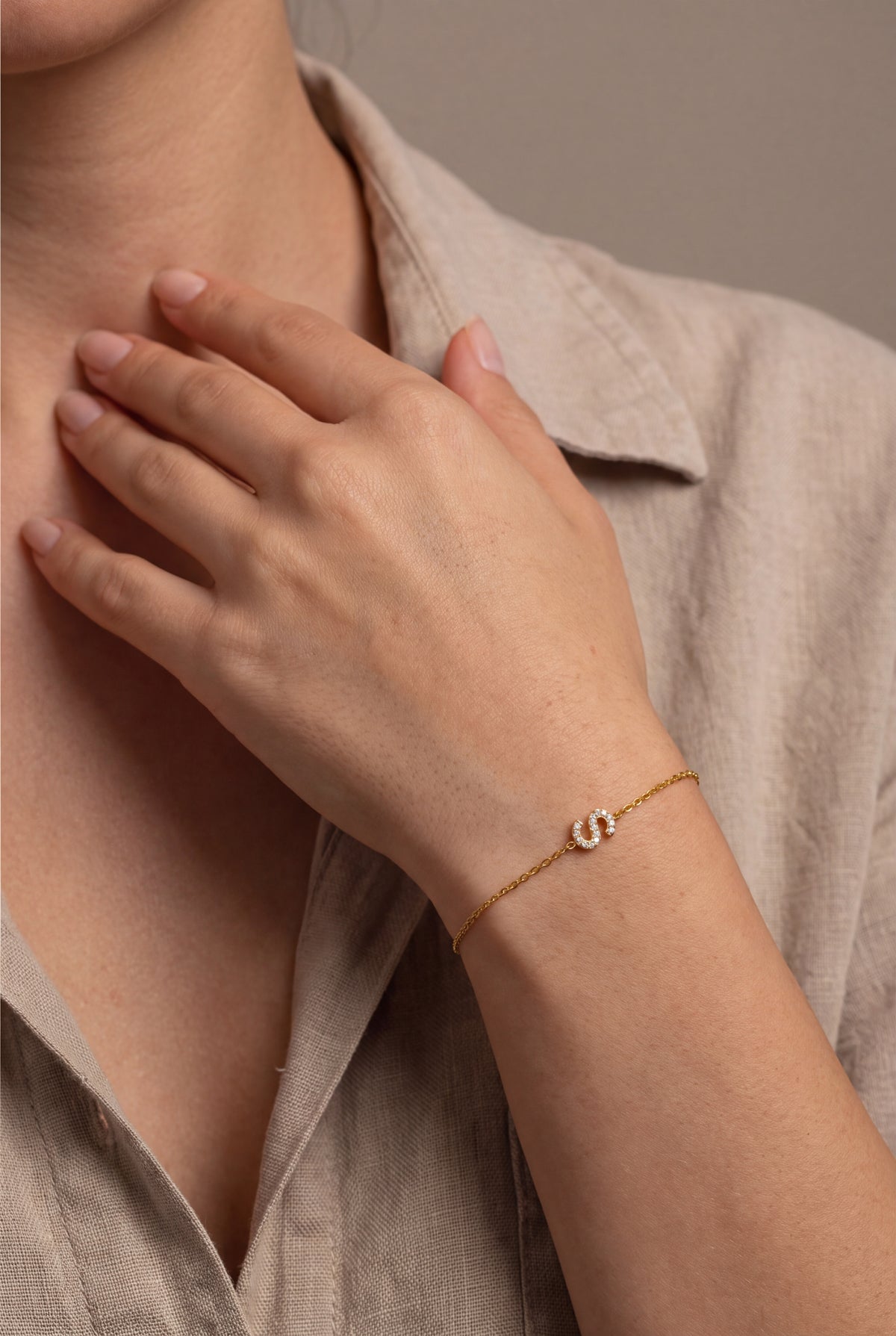 Personalized Sparkling Initial Bracelet – on model