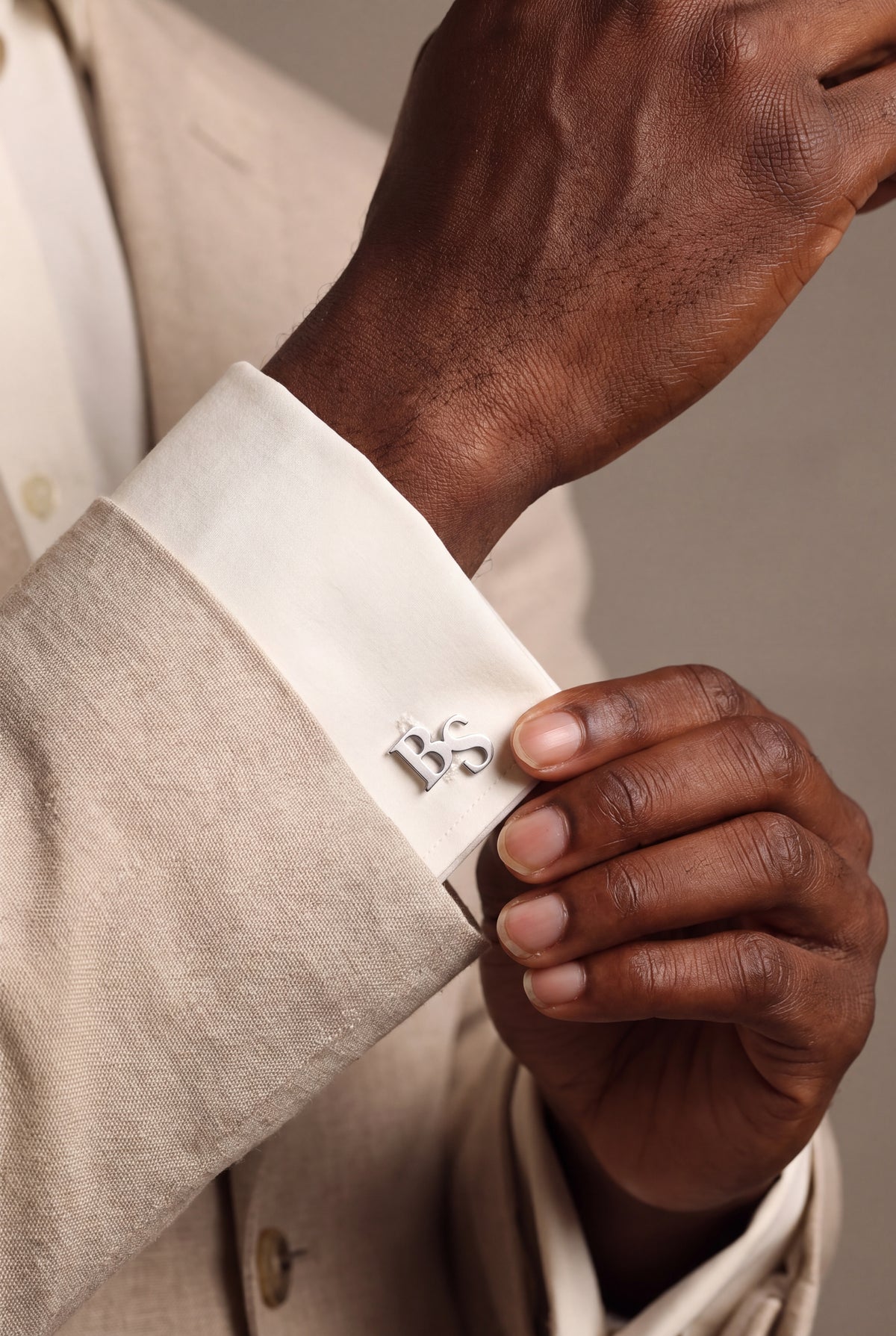 Personalized Staggered Serif Initial Cufflinks – on model