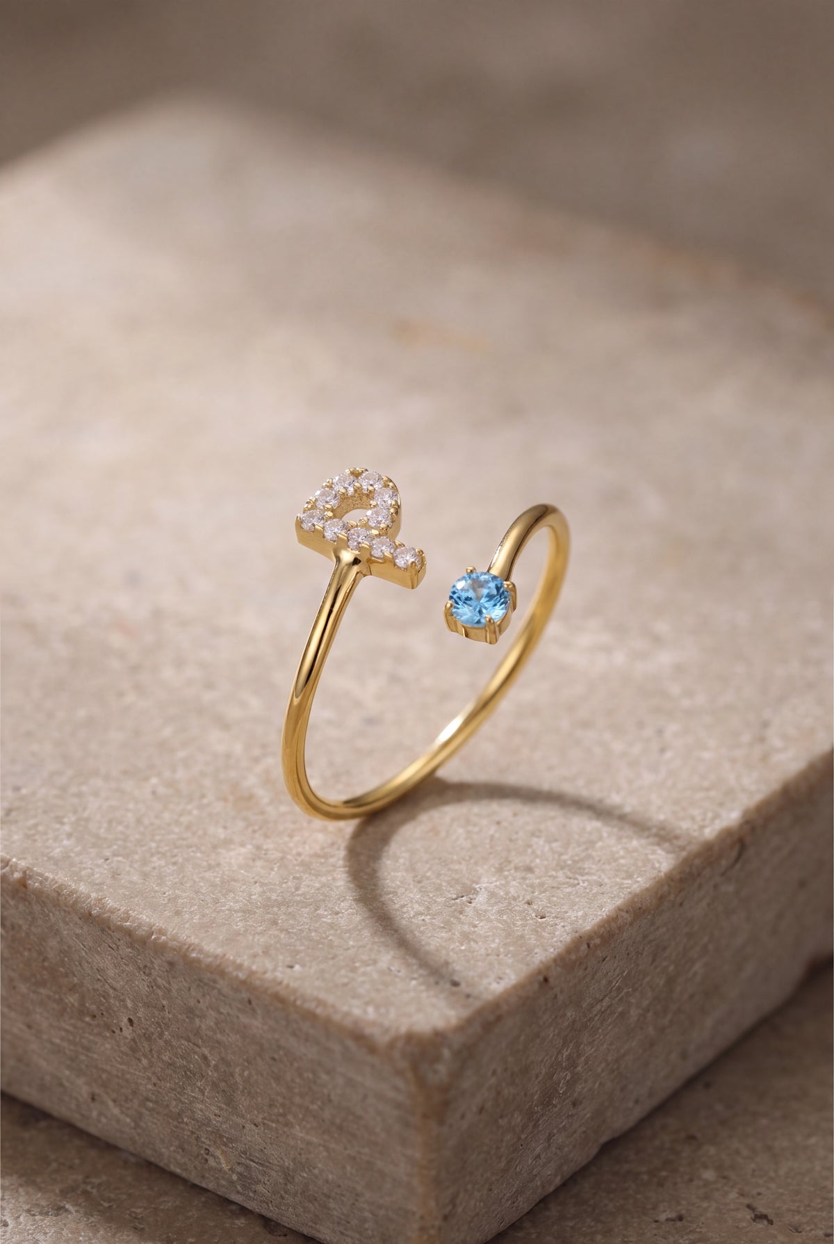 Personalized Stone-Set Initial & Birthstone Wrap Ring – product detail