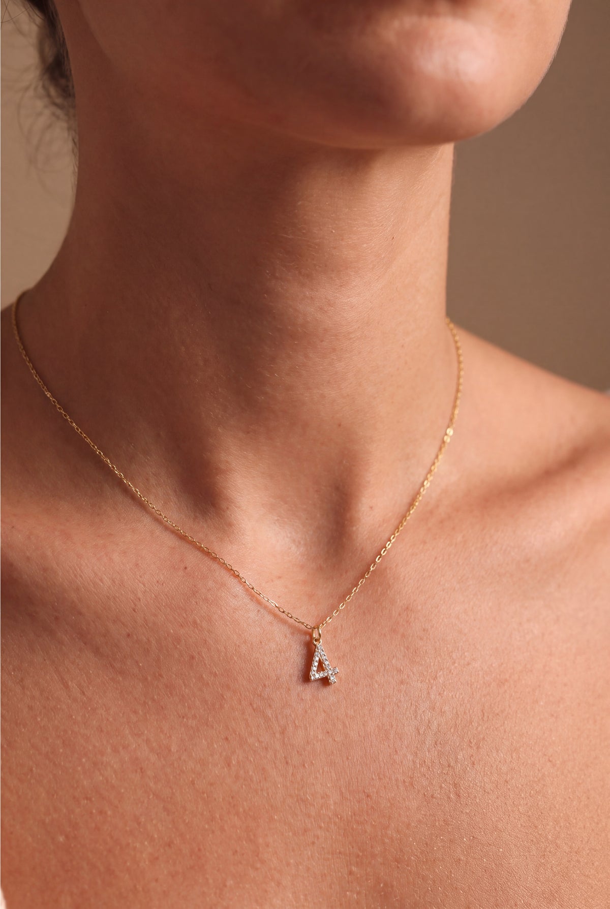 Personalized Stone-Set Number Necklace – on model, second view