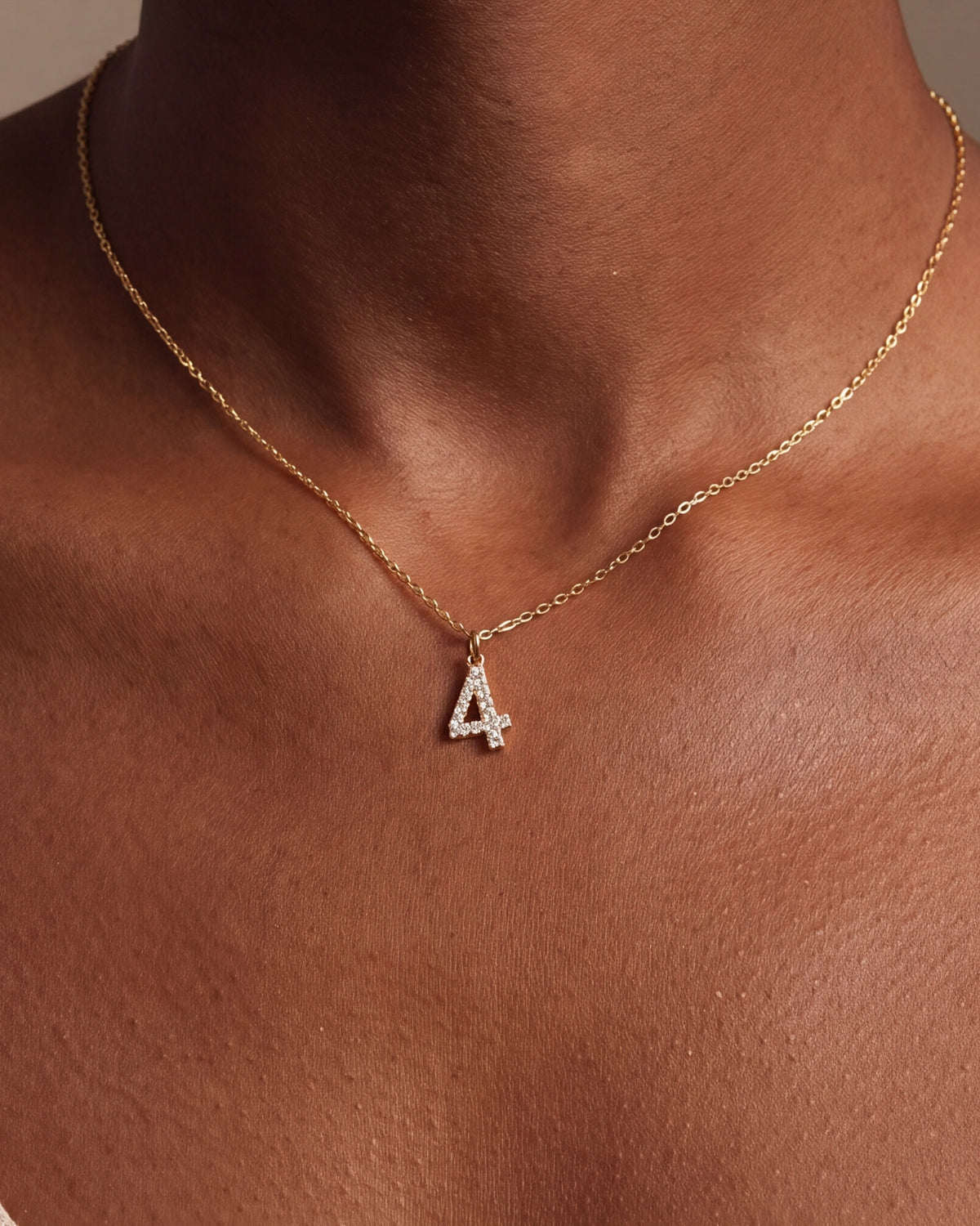 Personalized Stone-Set Number Necklace – close-up
