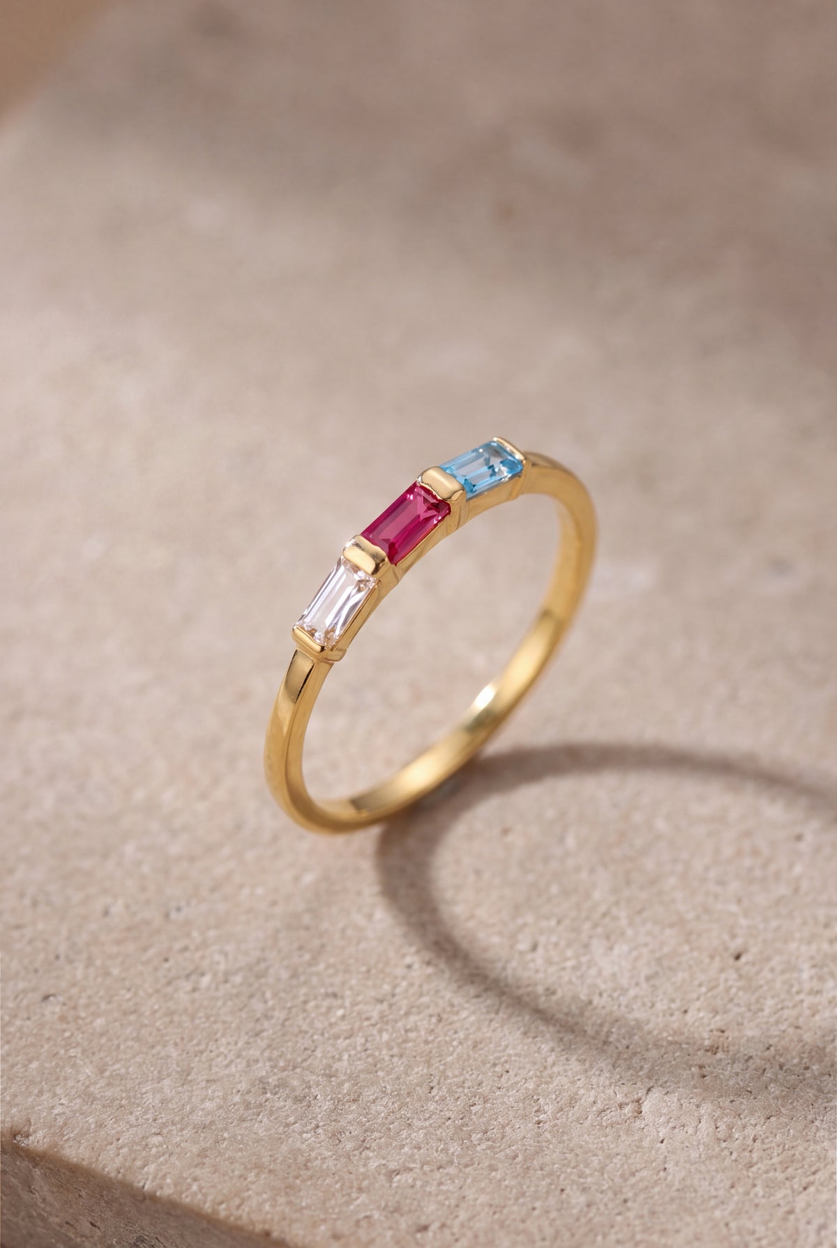 Personalized Three Baguette Birthstone Ring – product detail