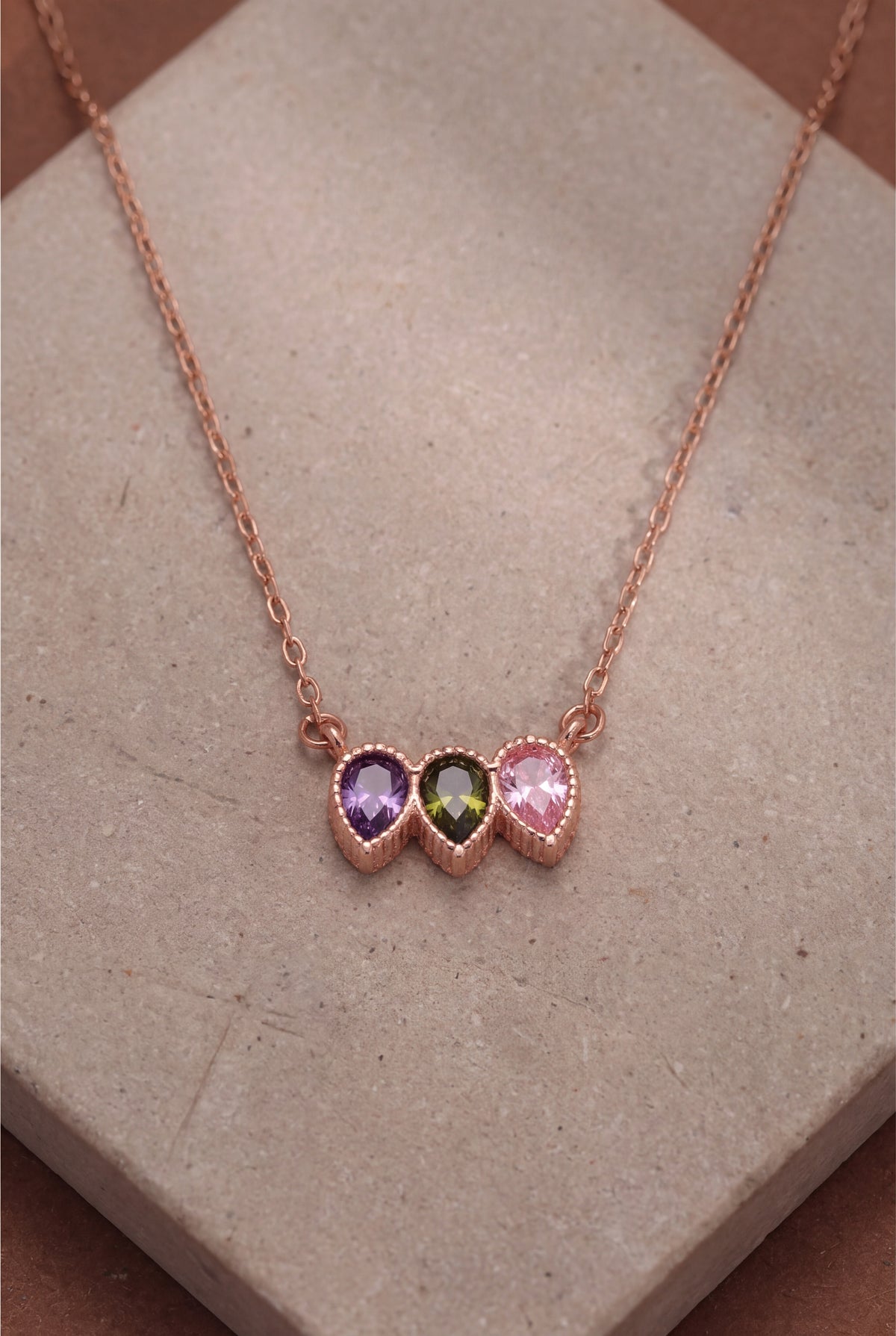 Personalized Three Teardrop Birthstone Necklace – product detail