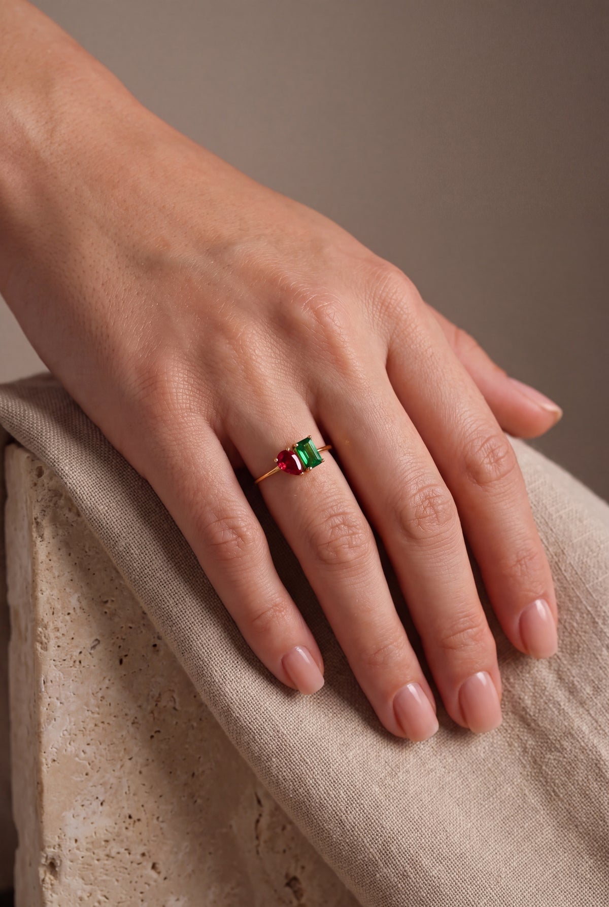 Personalized Toi et Moi Birthstone Ring – on model