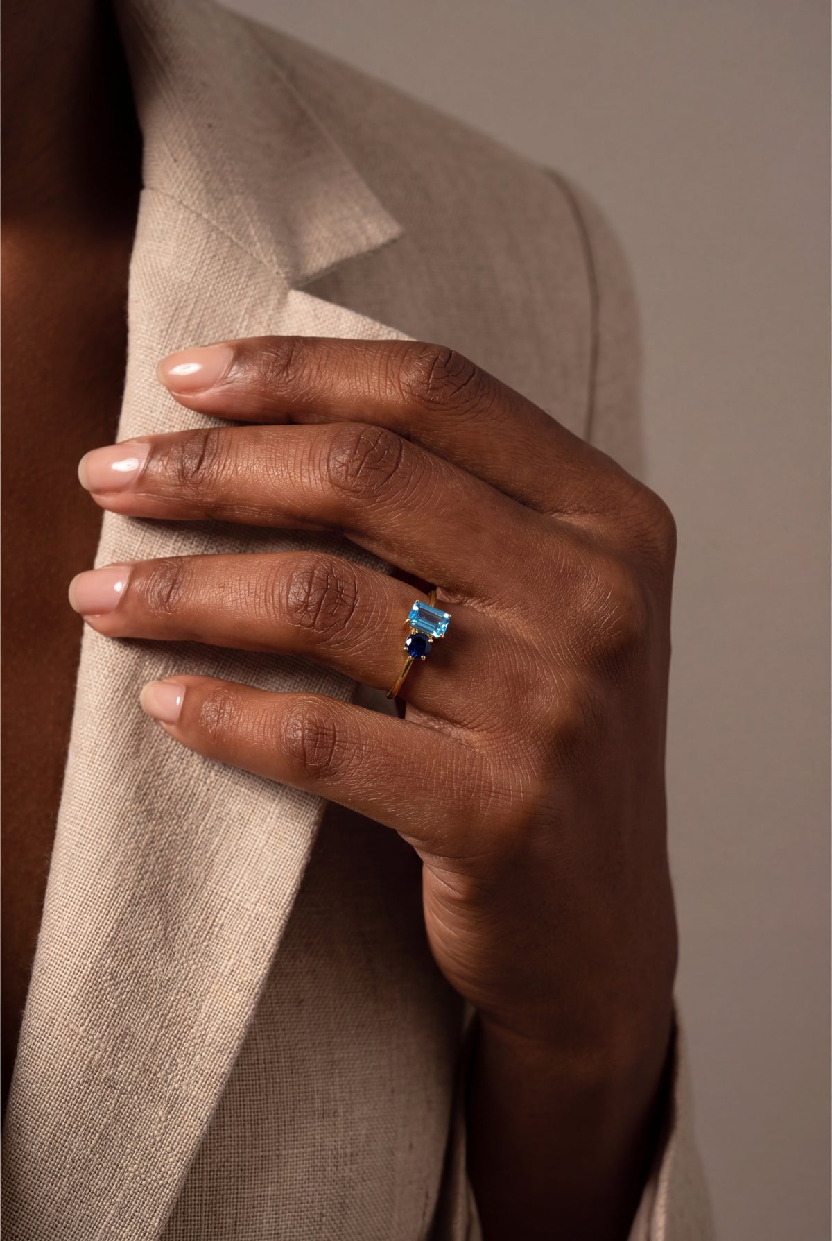 Personalized Toi et Moi Emerald-Cut & Round Birthstone Ring – on model
